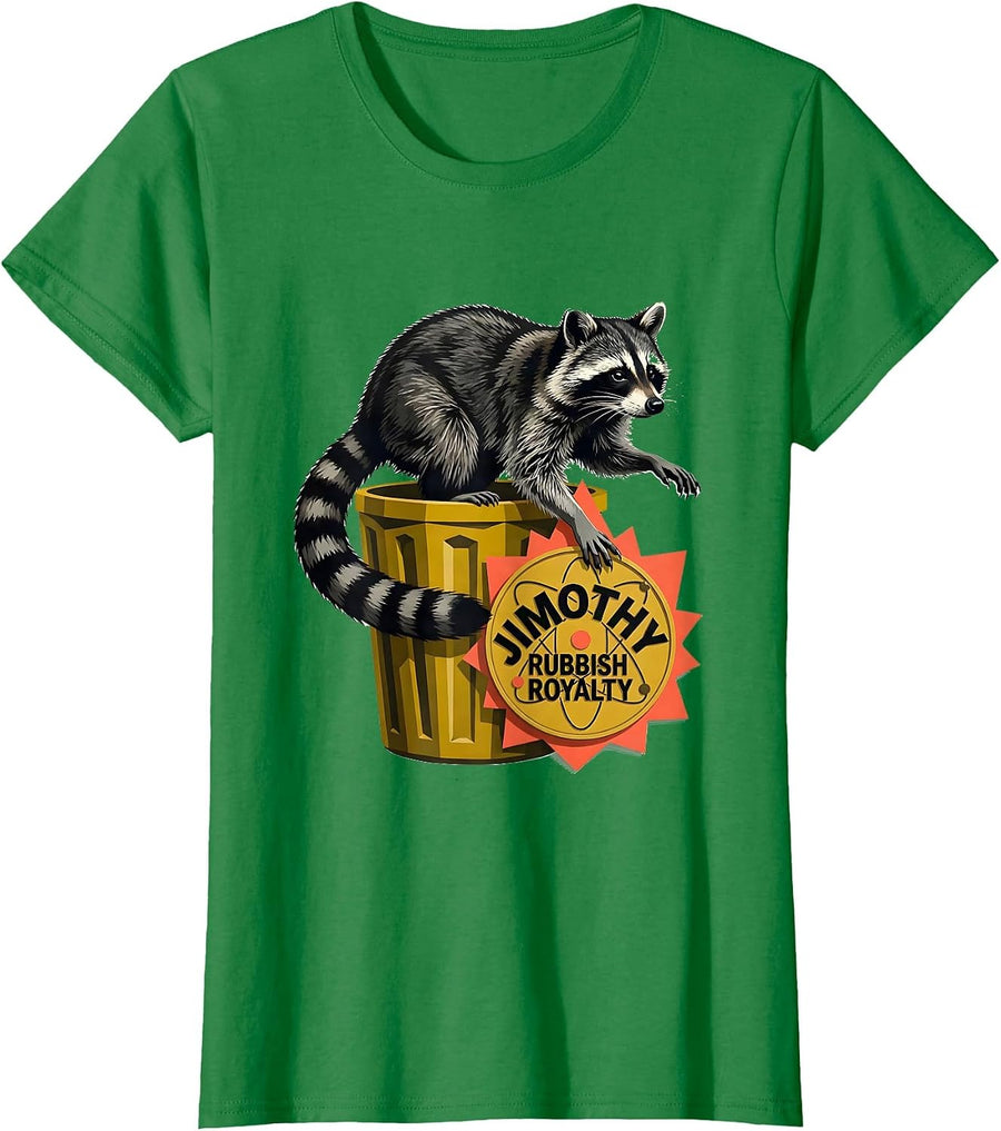 Women's Jimothy Rubbish Royalty Funny Raccoon Meme Trash Panda T-Shirt - Kelly Green