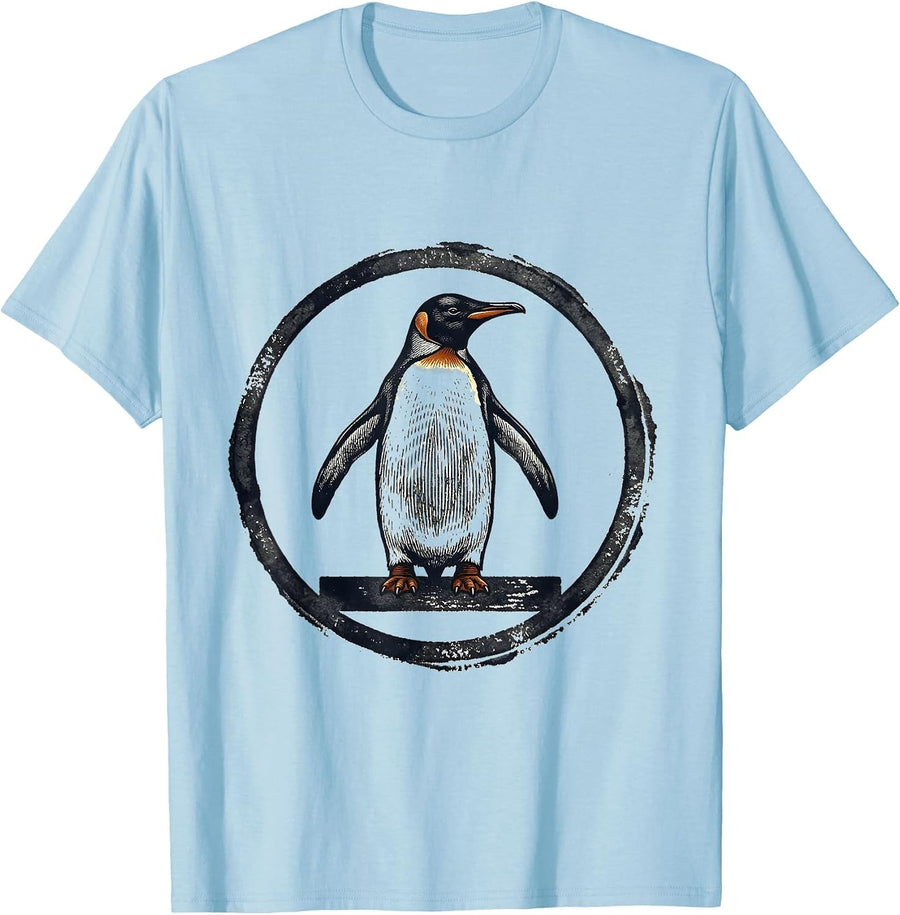 Men's Stamped Penguin Seal Quirky Penguin Lover Humor T-Shirt - Baby Blue