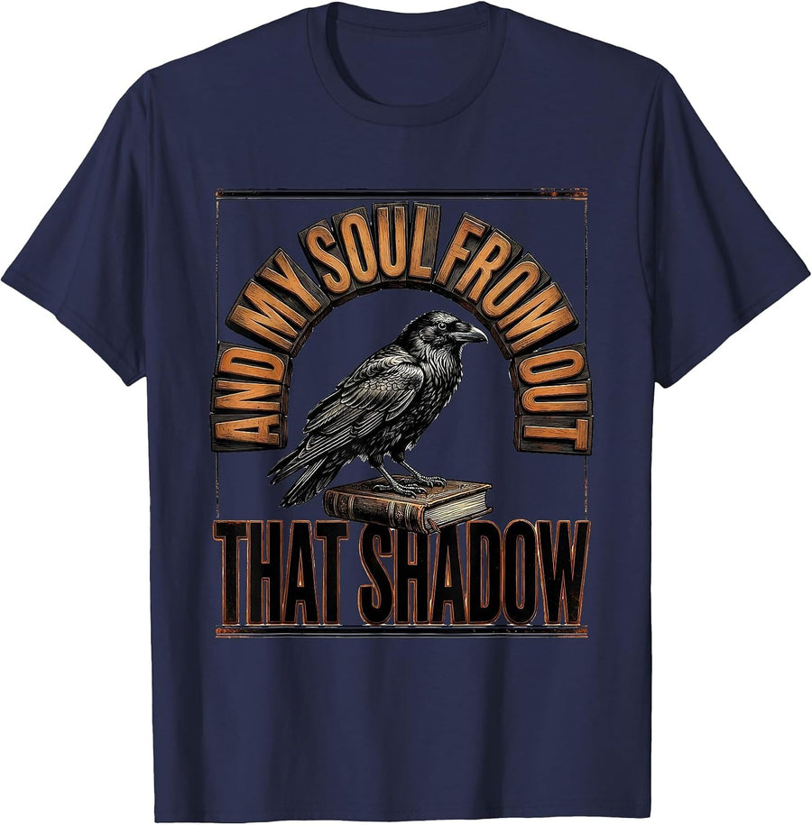 And My Soul From Out That Shadow Vintage Gothic Literature T-Shirt - Navy Blue