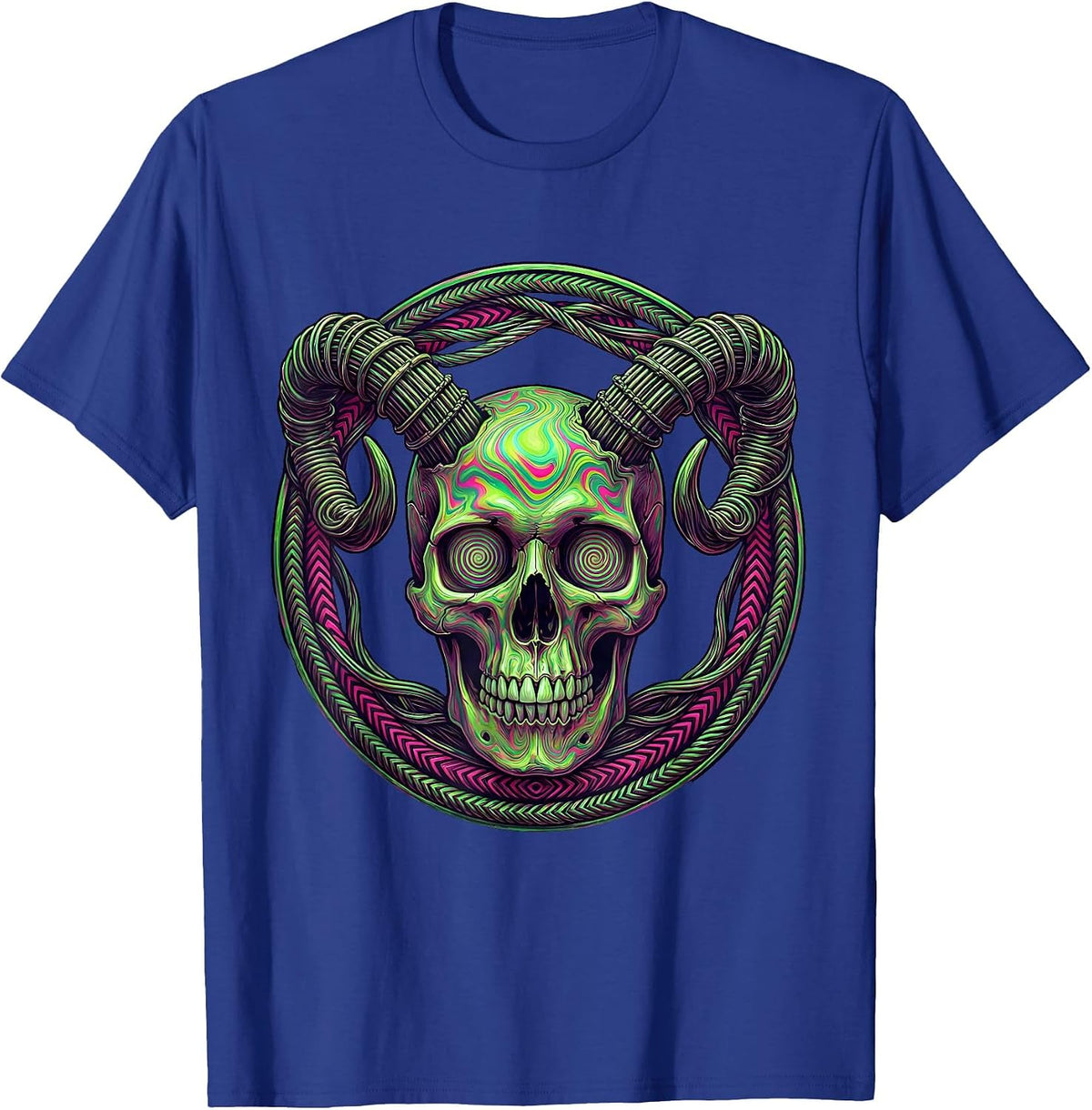 Men's Ram Skull Guitar Strings Rock Music Graphic T-Shirt - Royal Blue