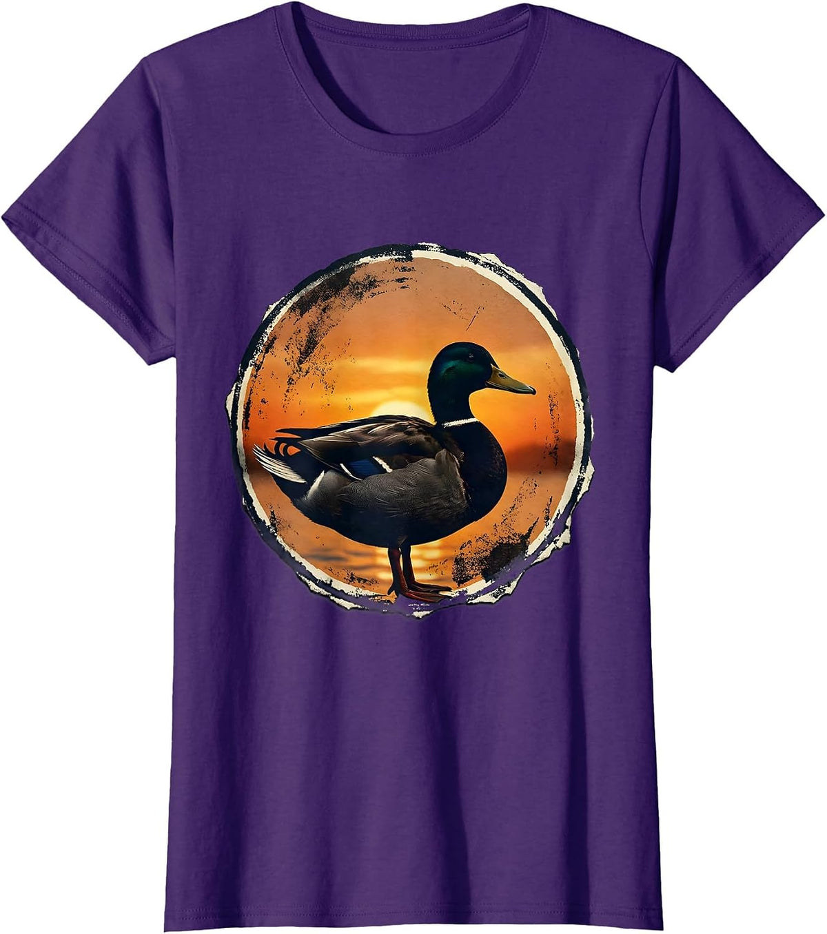 Women's Duck Silhouette Sunset Nature Graphic T-Shirt - Purple