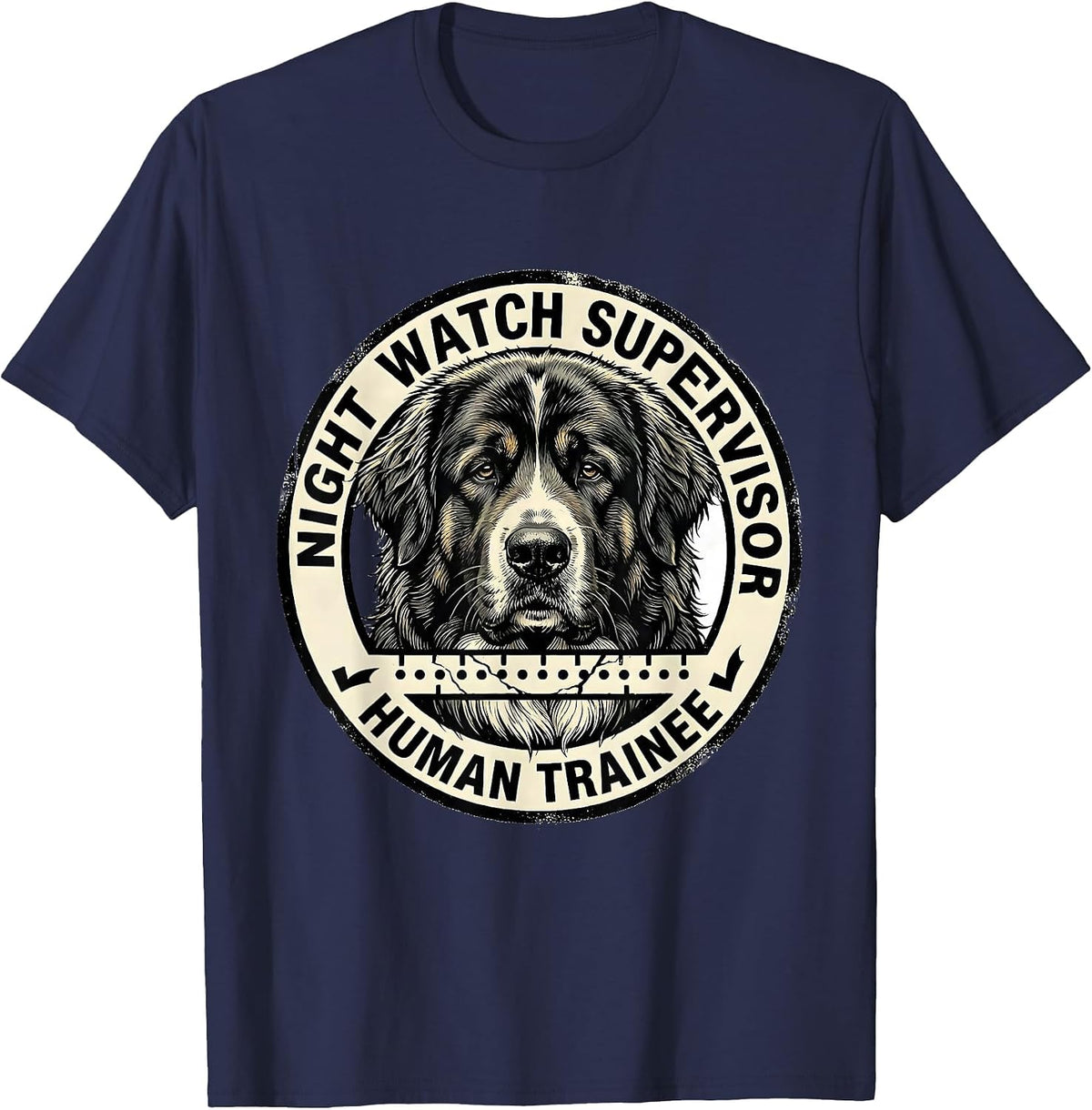 Night Watch Supervisor, Human Trainee Funny Great Pyrenees T-Shirt - Navy Blue