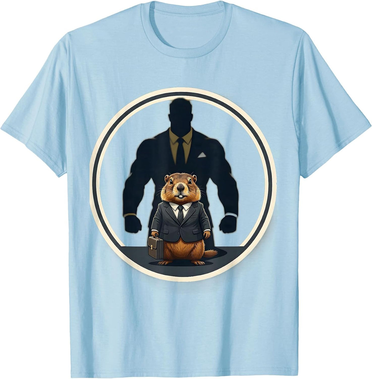 Men's Groundhog In Suit Briefcase Shadow Funny Graphic T-Shirt - Baby Blue
