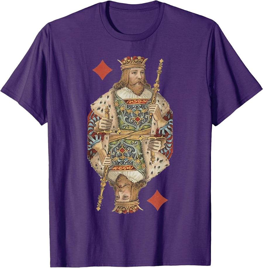 King of Diamonds Antique Art Nouveau Playing Card Art T-Shirt, Men, Purple, XX-Large - As Pictured