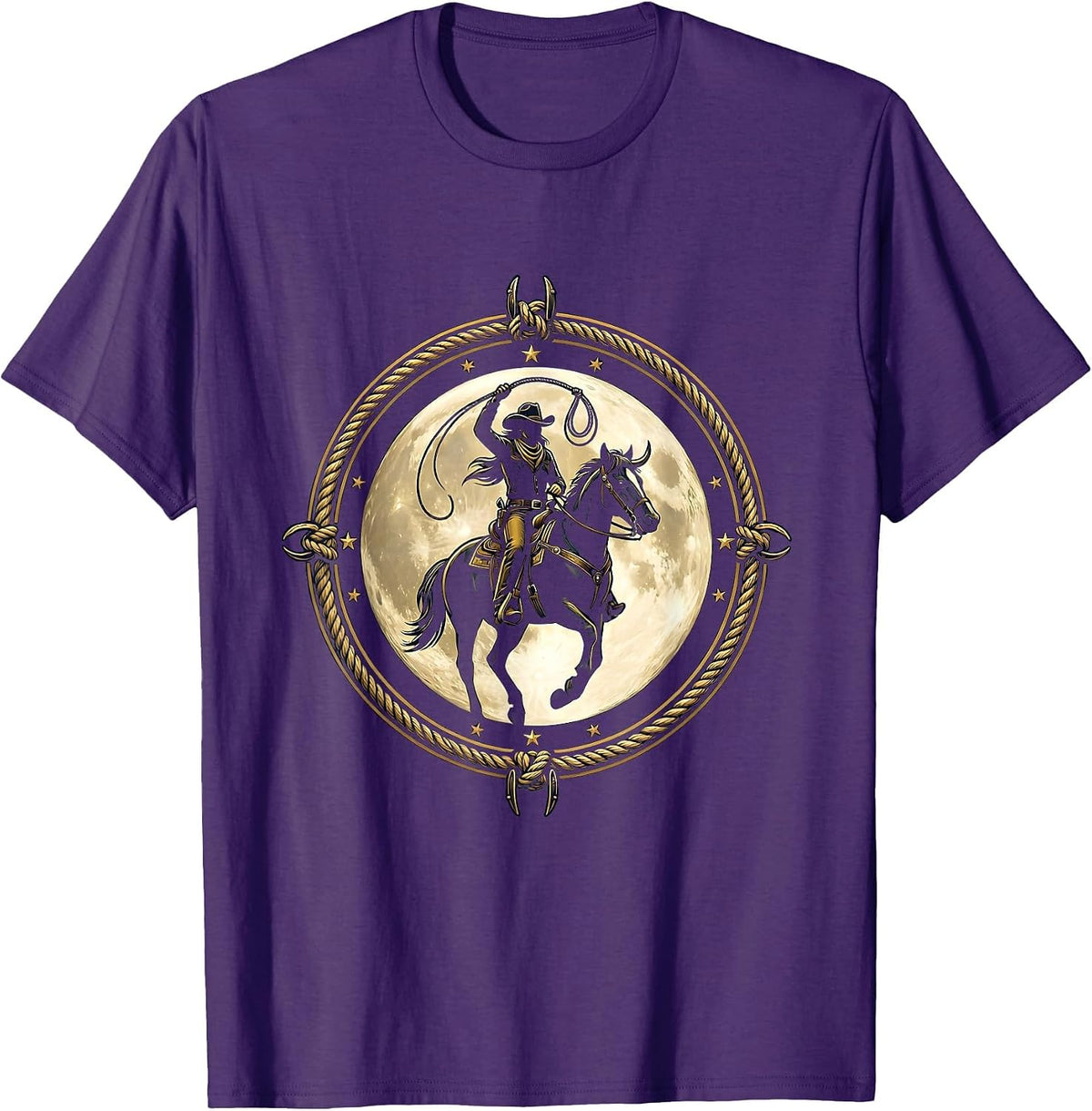 Cowgirl Silhouette Full Moon Western Graphic T-Shirt - Purple