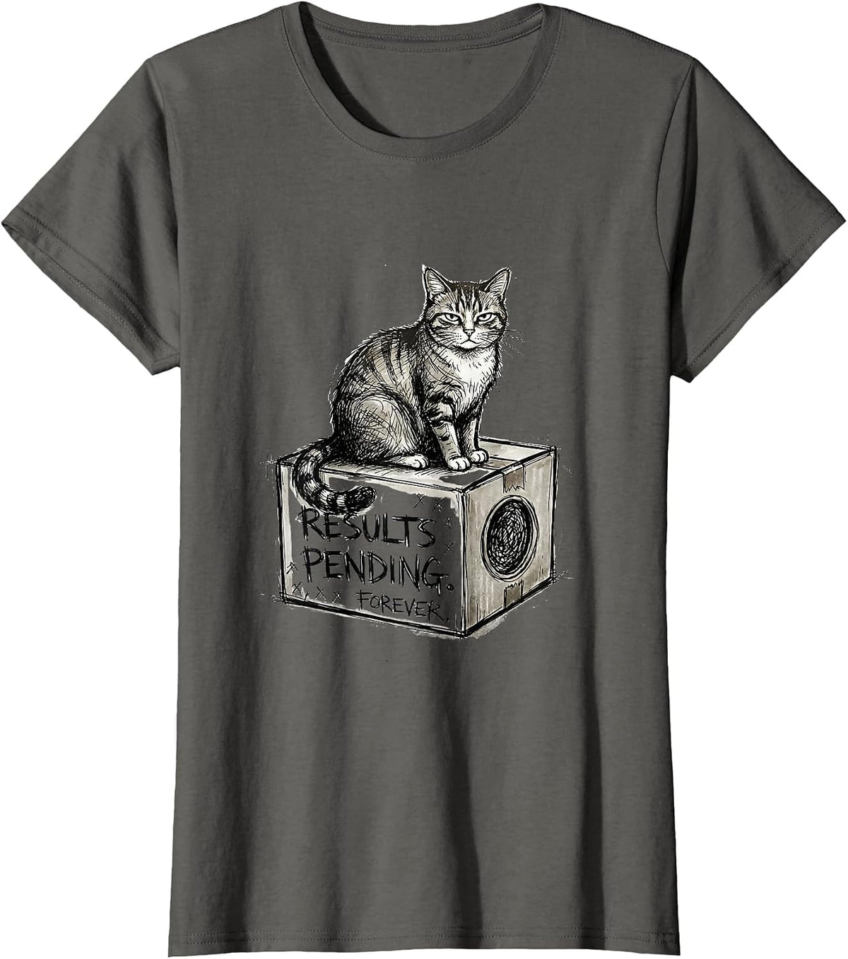 Women's Results Pending Forever Hand-Sketched Quantum Physics Humor T-Shirt - Asphalt Grey