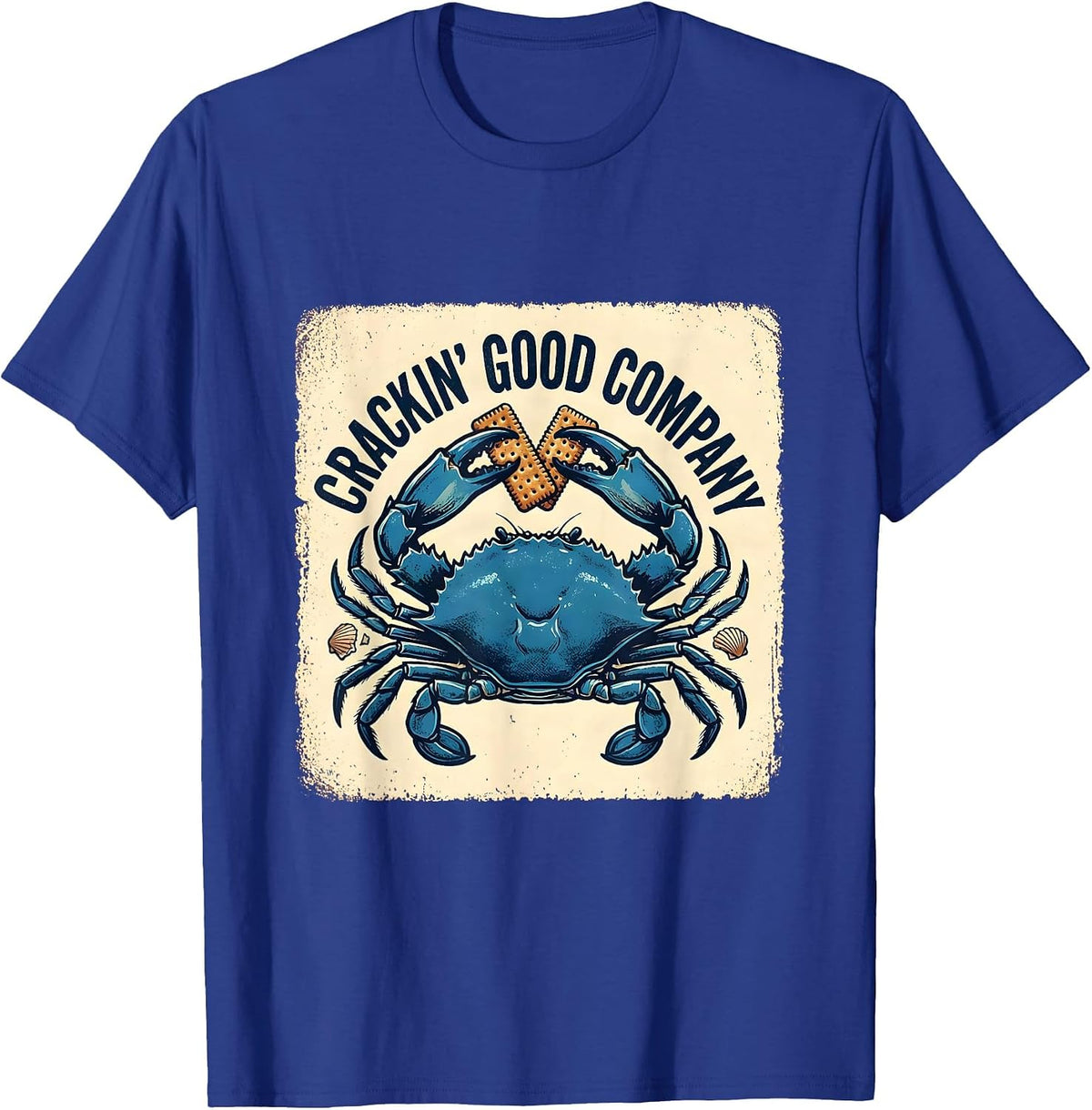 Crackin Good Company Rubber Stamp Crab Seafood Boil Humor T-Shirt - Royal Blue