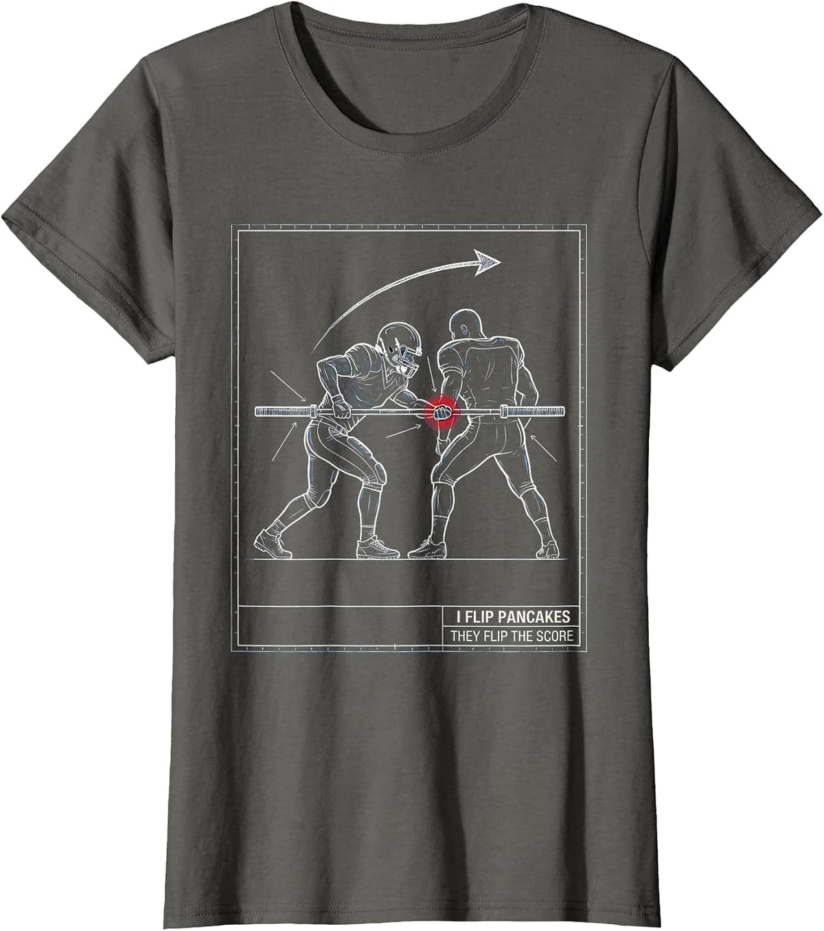Women's I Flip Pancakes, They Flip The Score Funny Football Lineman T-Shirt - Asphalt Grey