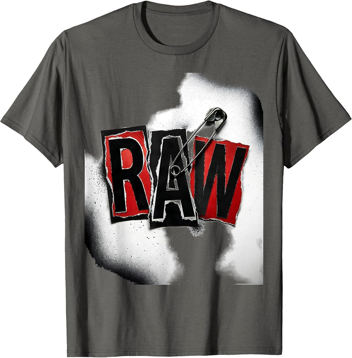 Men's RAW Punk Metal Graffiti Street-Art Style Graphic Humor T-Shirt - Asphalt Grey