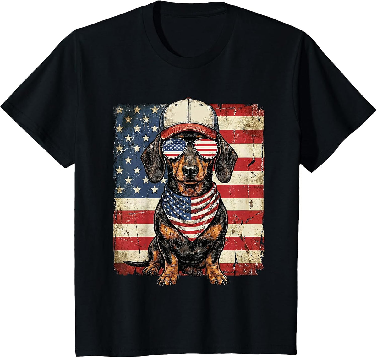 Dachshund USA Flag Wiener Dog Patriotic Dog Lover Men Women T-Shirt - Black