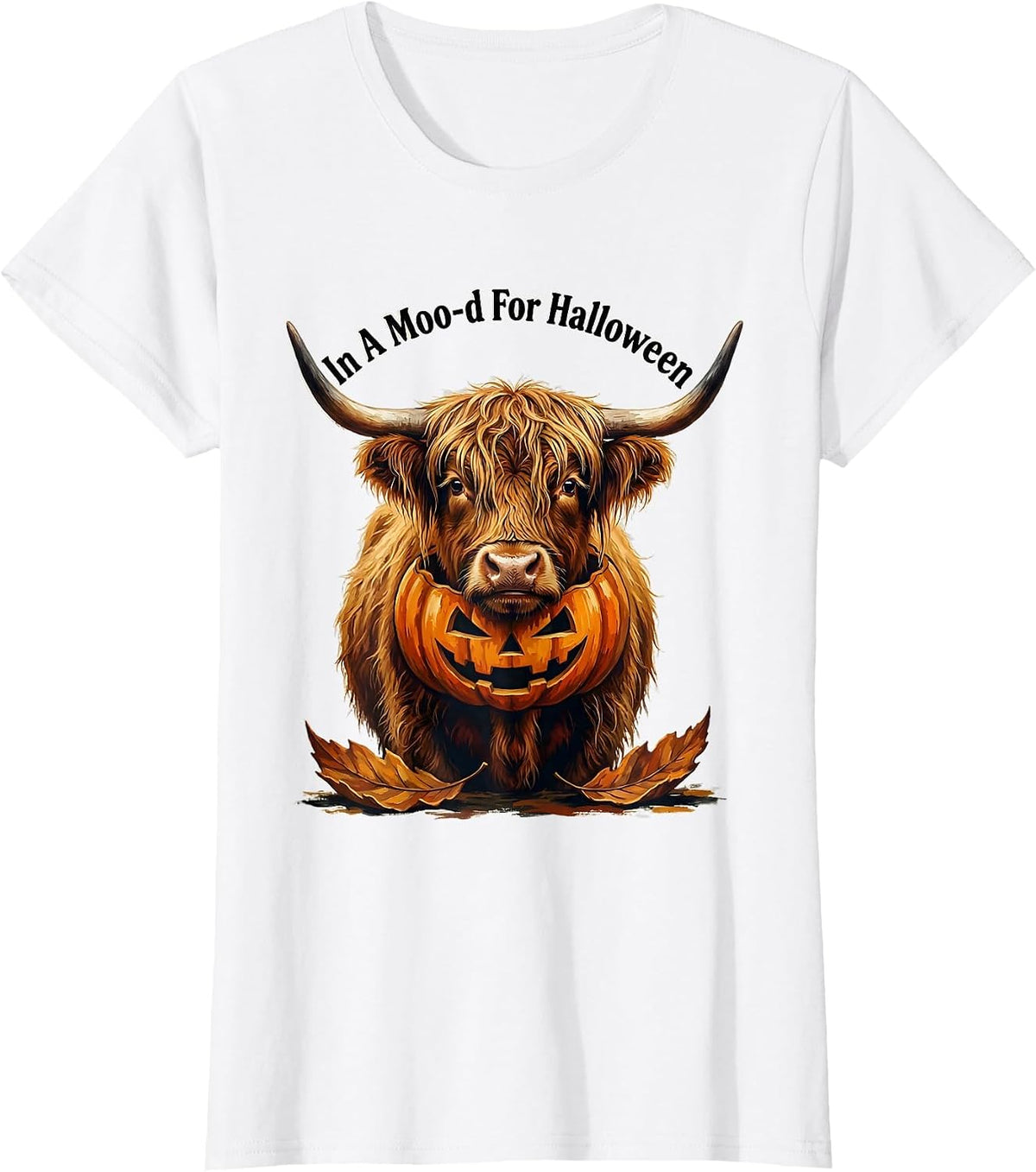 In A Moo-d For Halloween Funny Highland Cow Halloween T-Shirt - White