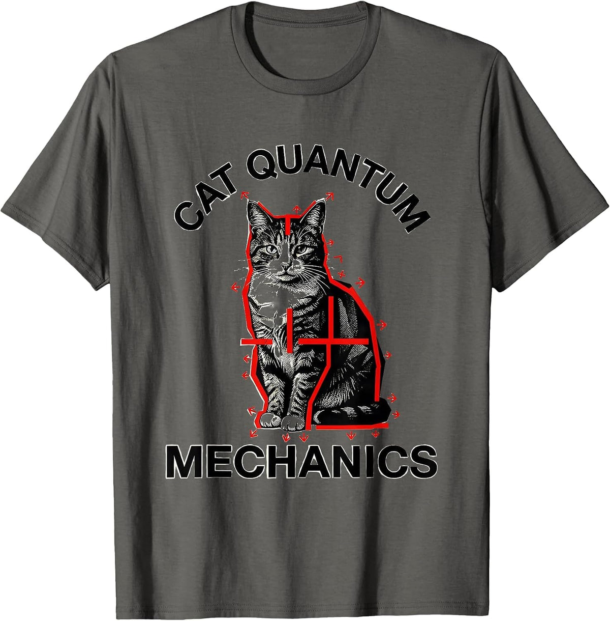 Cat Quantum Mechanics Funny Cat Science Math Teacher Gift T-Shirt - Asphalt Grey