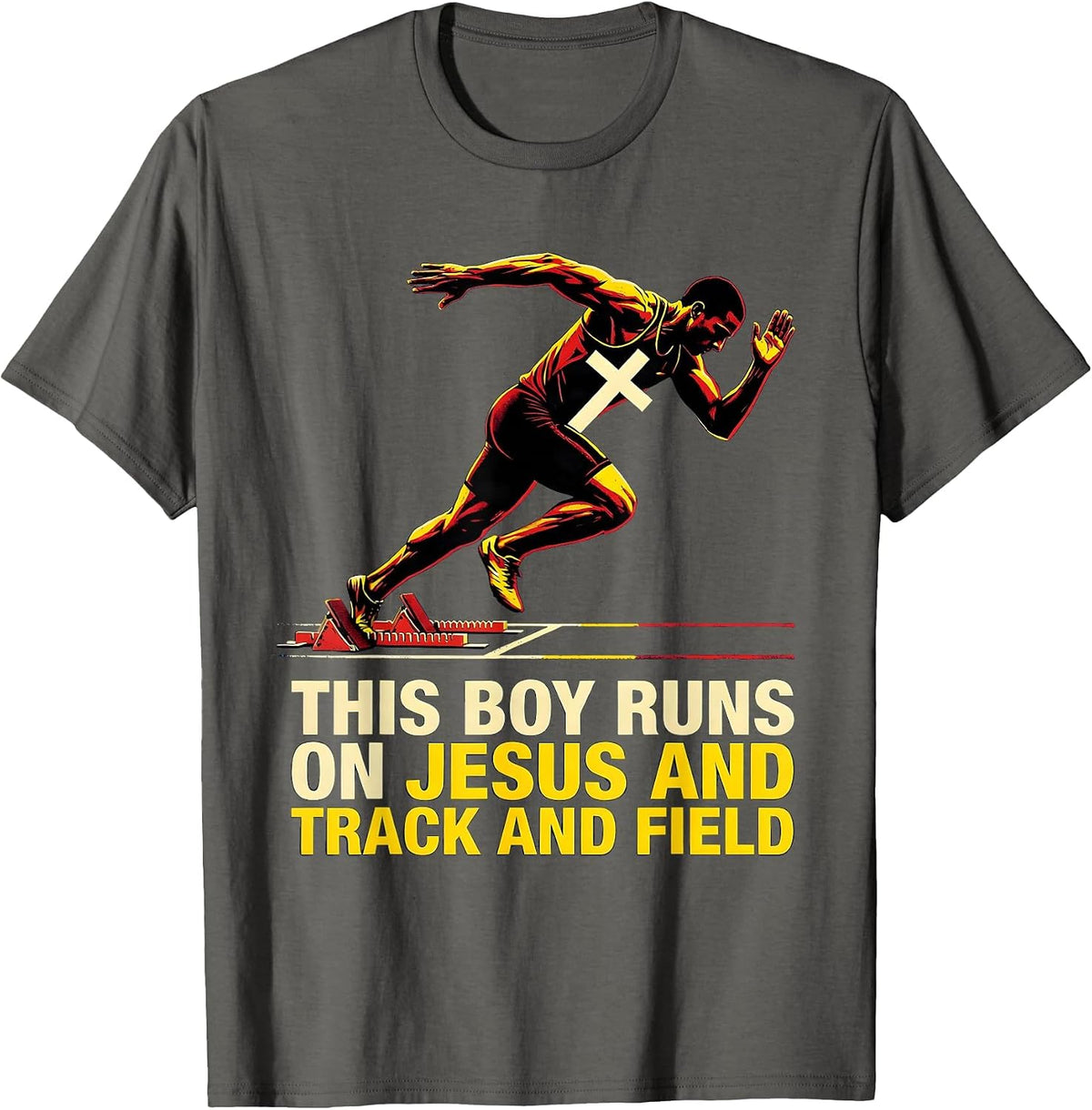 This Boy Runs On Jesus And Track And Field Christian Gift T-Shirt - Asphalt Grey