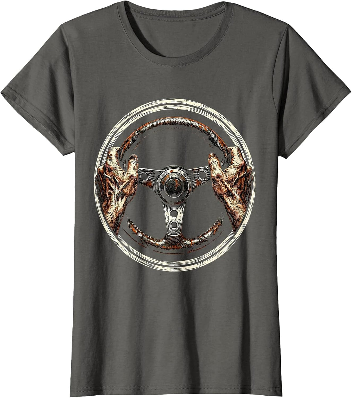 Women's Mechanic Hands Steering Wheel Graphic Tee T-Shirt - Asphalt Grey