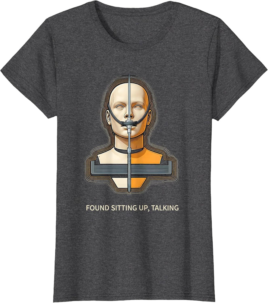 Women's Found Sitting Up Talking Funny EMT Paramedic First Responder T-Shirt - Dark Heather Grey