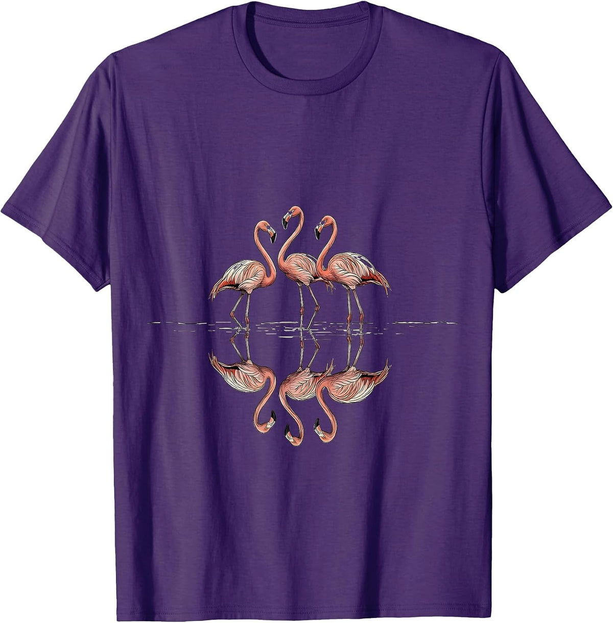 Flamingo Flock Reflection Serene Nature Design T-Shirt - Purple