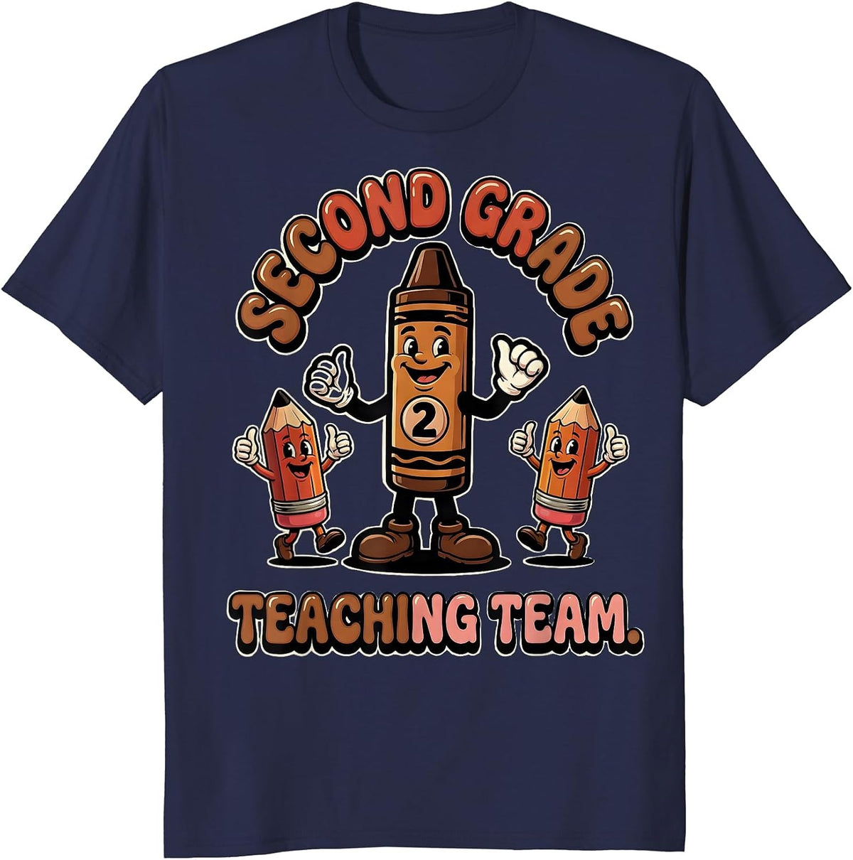 Men's Second Grade Teaching Team Retro Teacher Appreciation Humor T-Shirt - Navy Blue
