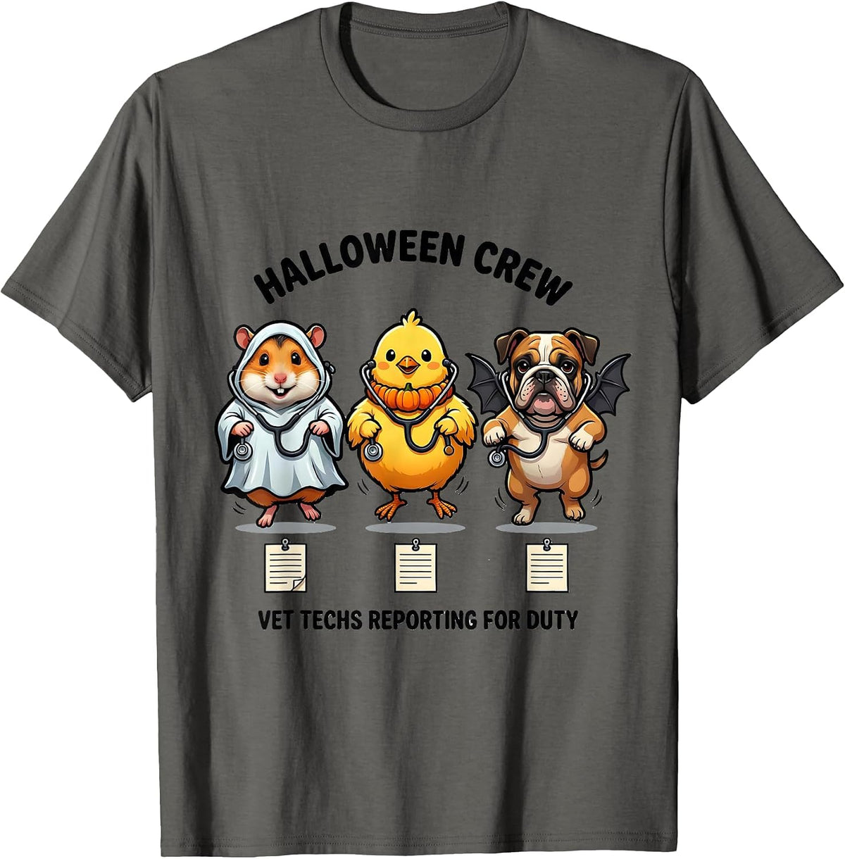 Men's Halloween Crew, Vet Techs Reporting For Duty Vet Tech T-Shirt - Asphalt Grey