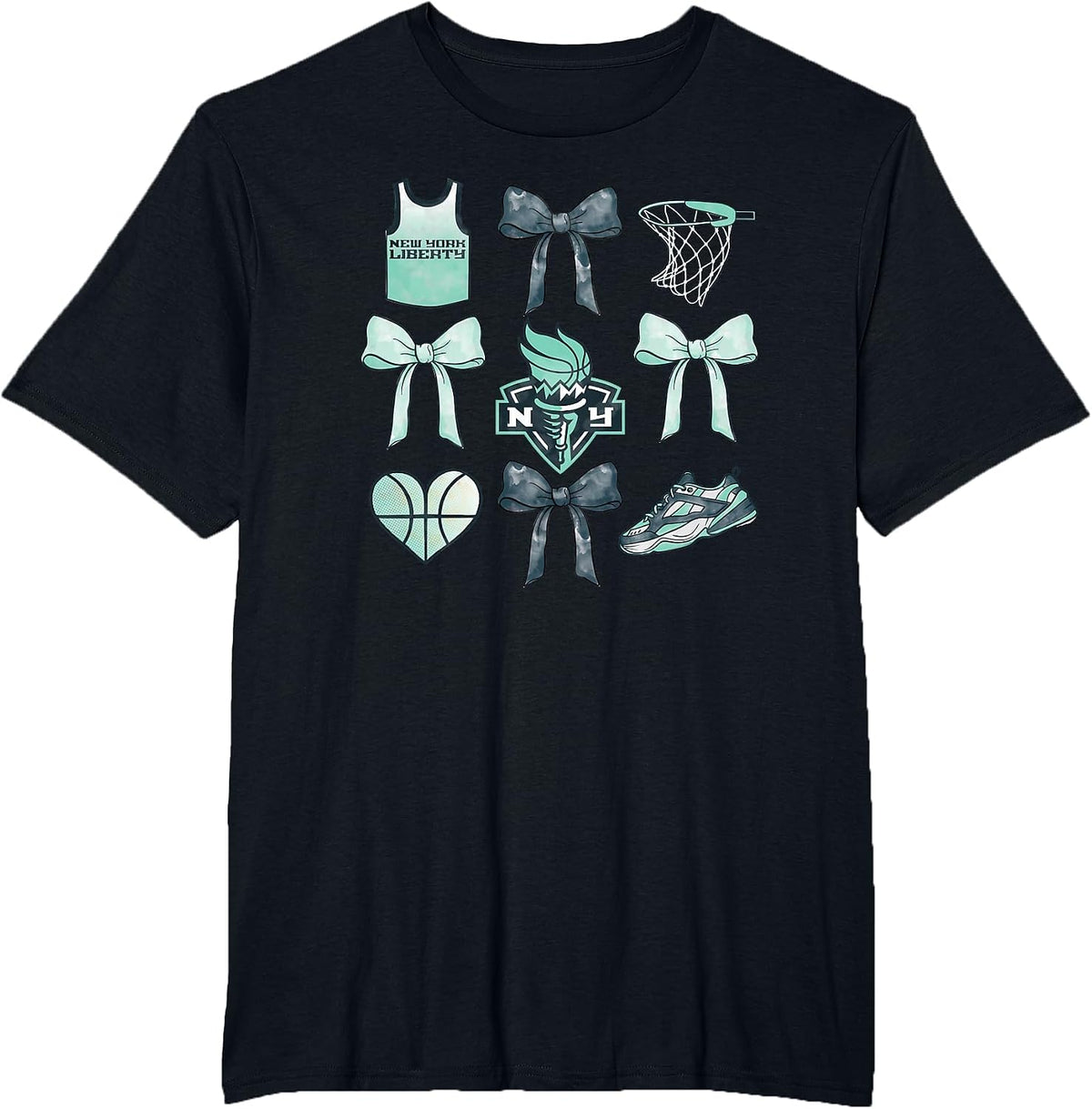 WNBA New York Liberty Bow Grid T-Shirt - Black