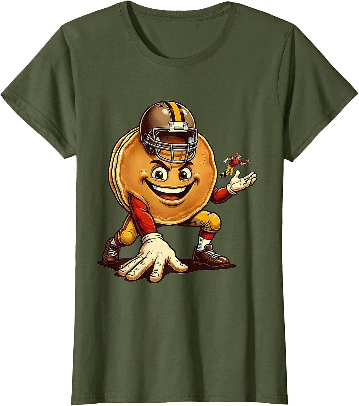 Women's Original Pancake Lineman Retro Football Fan Humor T-Shirt - Olive Green