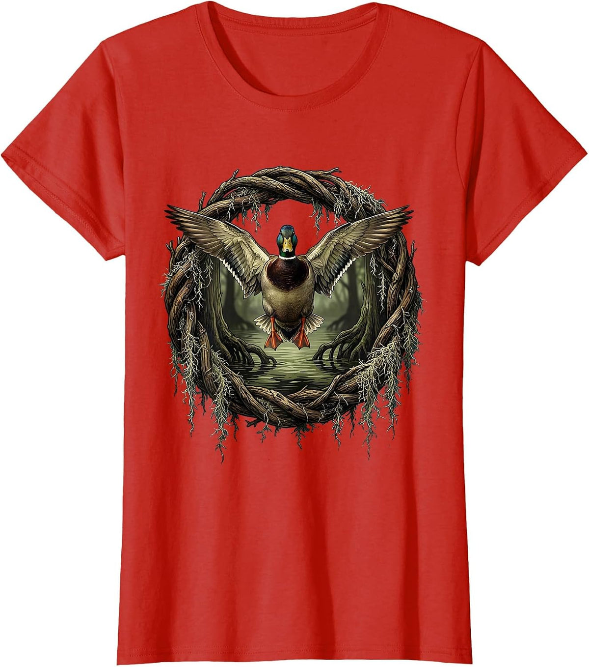 Women's Bottomland Camo Mallard Descending Cypress T-Shirt - Red