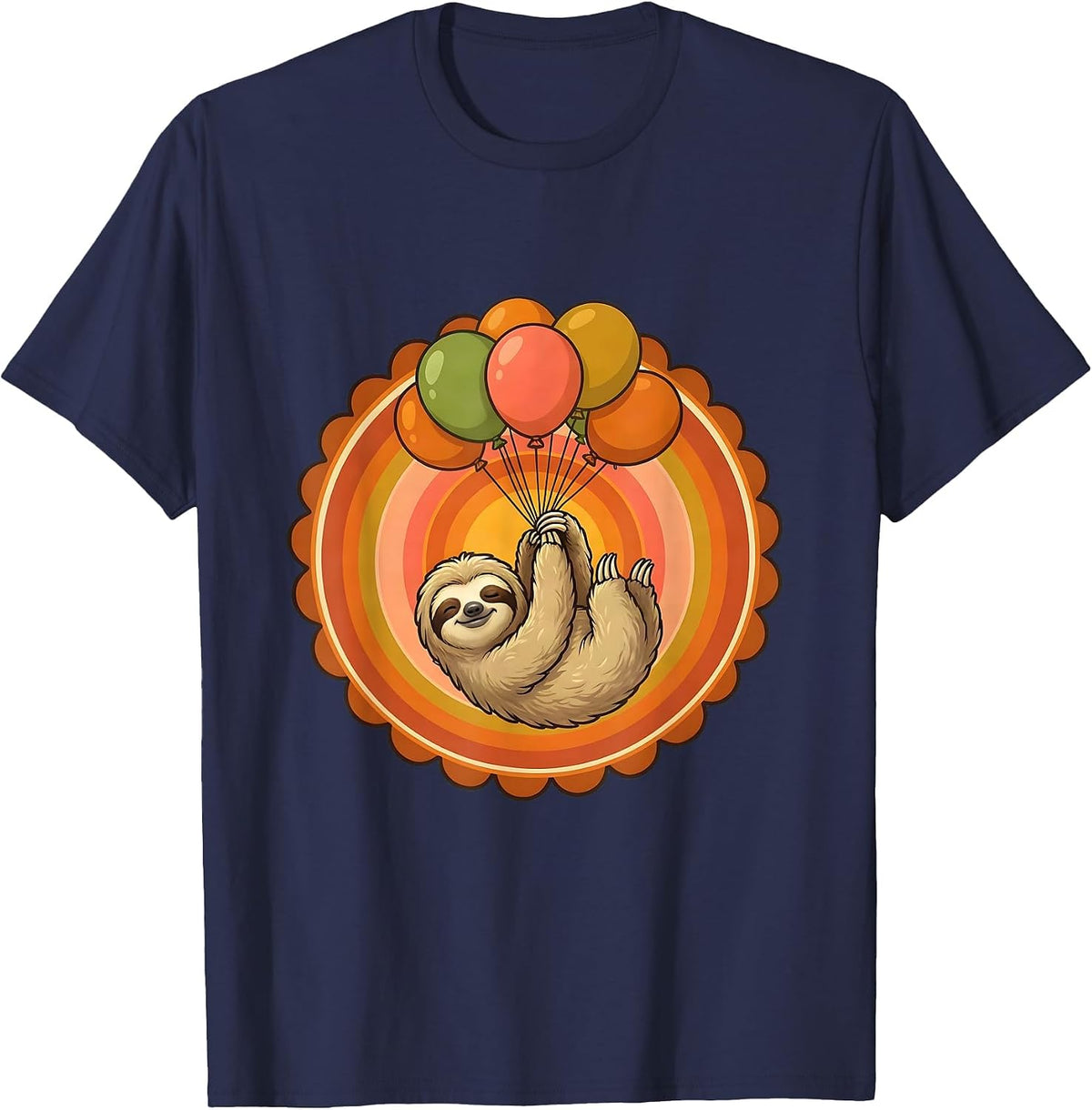 Men's Sloth Balloon Birthday Celebration Graphic Tee T-Shirt - Navy Blue