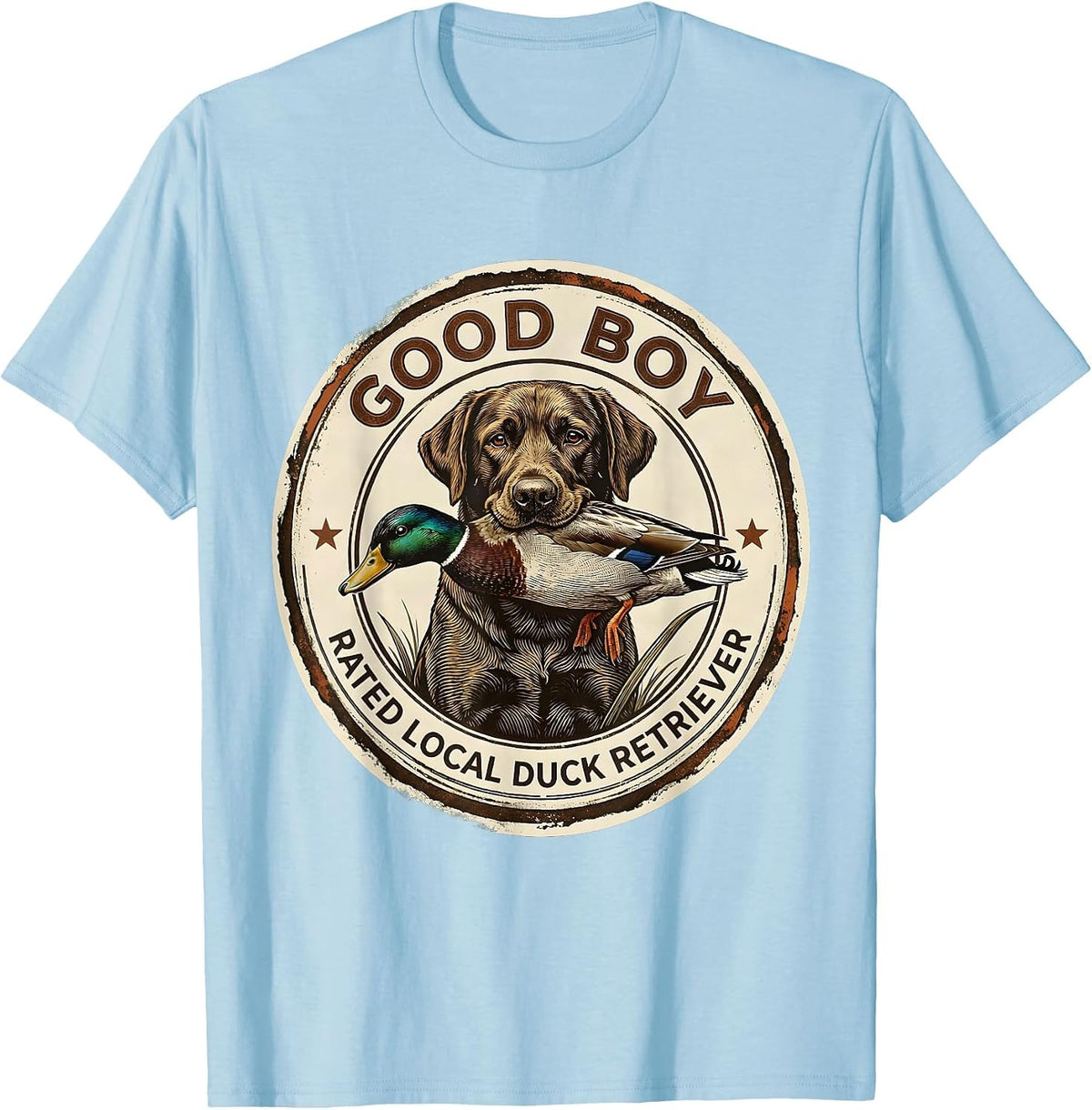 Men's Good Boy, Rated Local Duck Retriever Vintage Labrador T-Shirt - Baby Blue