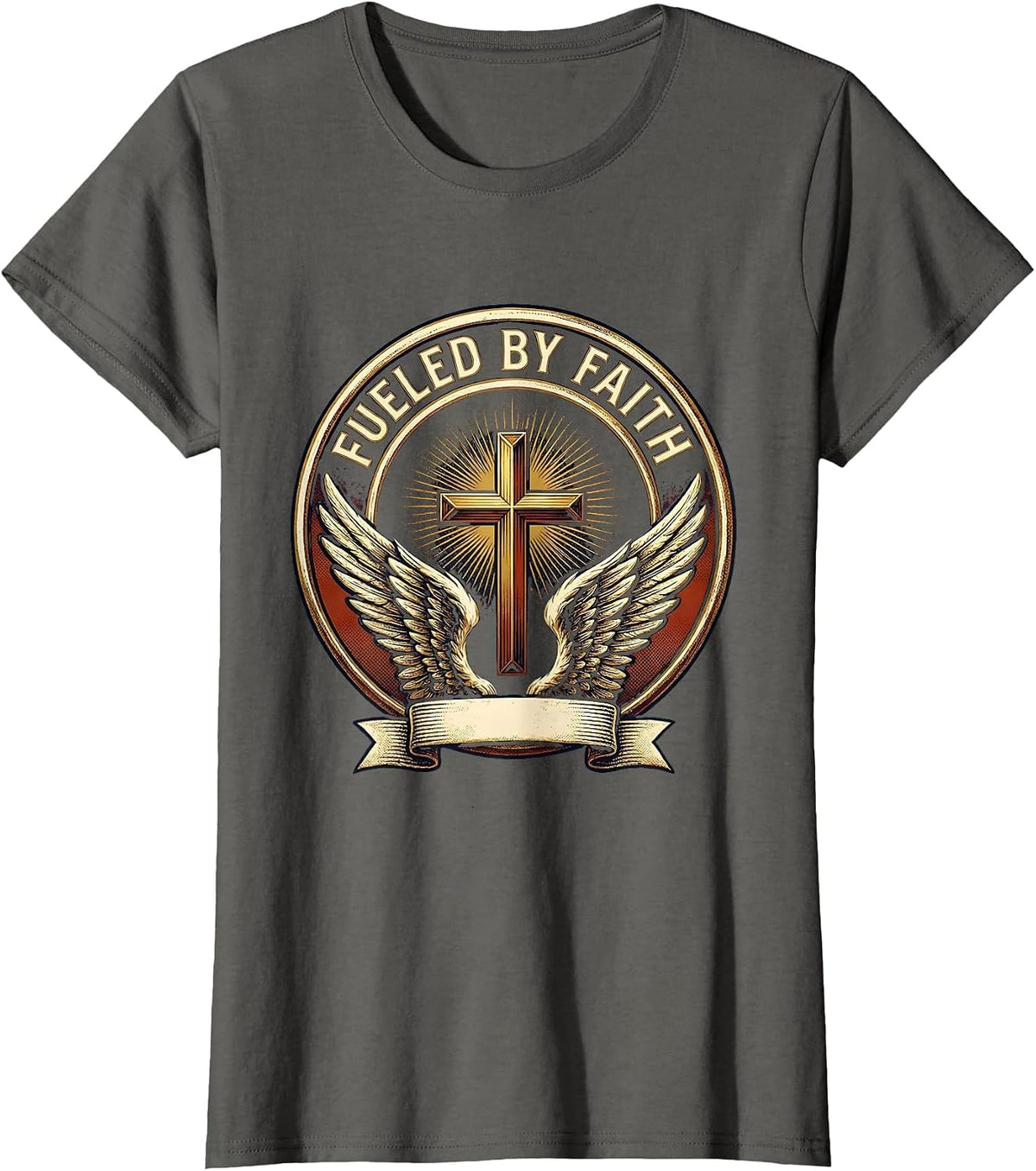 Women's Fueled By Faith Faith Over Fear Design T-Shirt - Asphalt Grey
