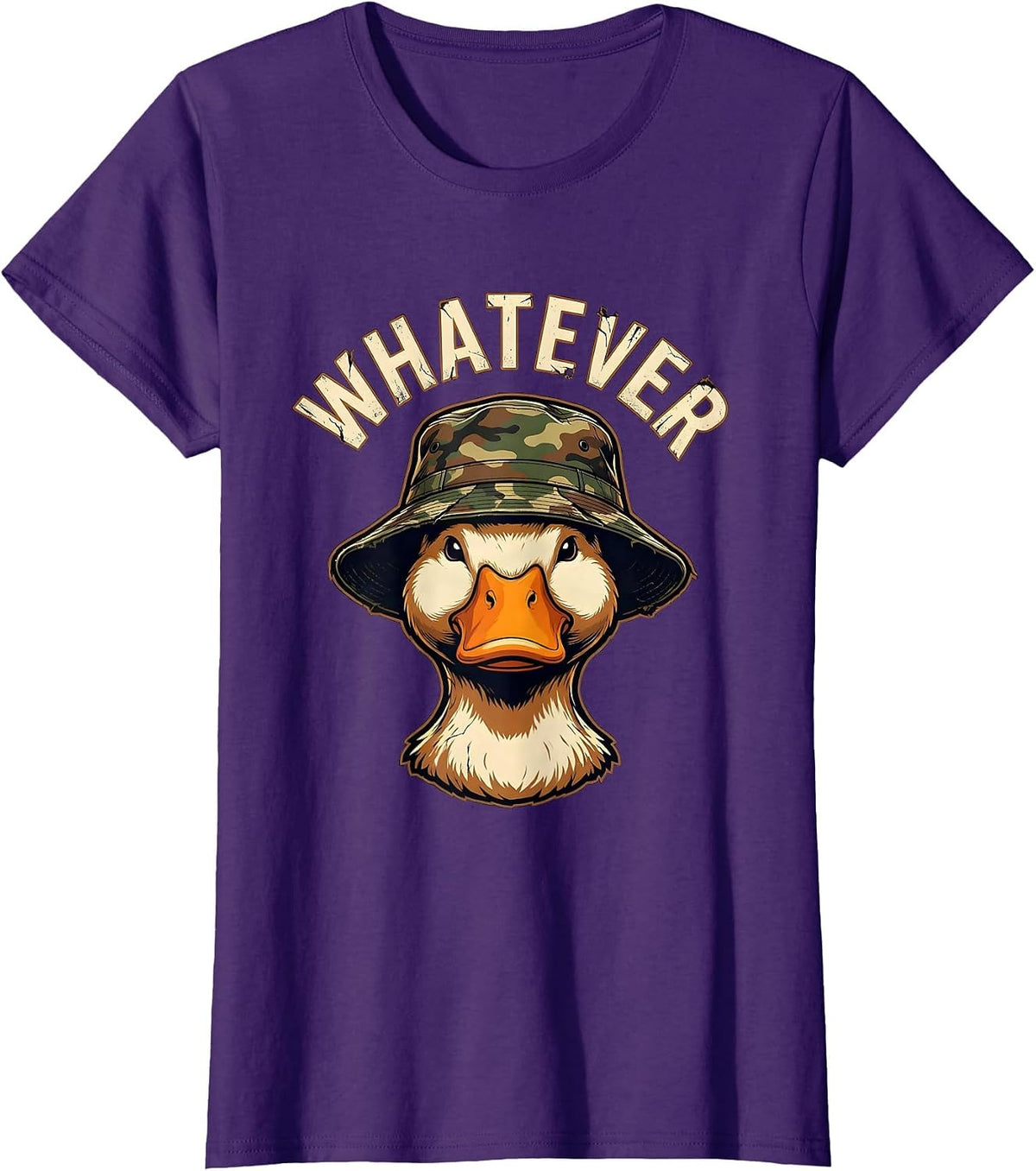Women's Whatever Distressed Duck Camo Hat Novelty Humor T-Shirt - Purple