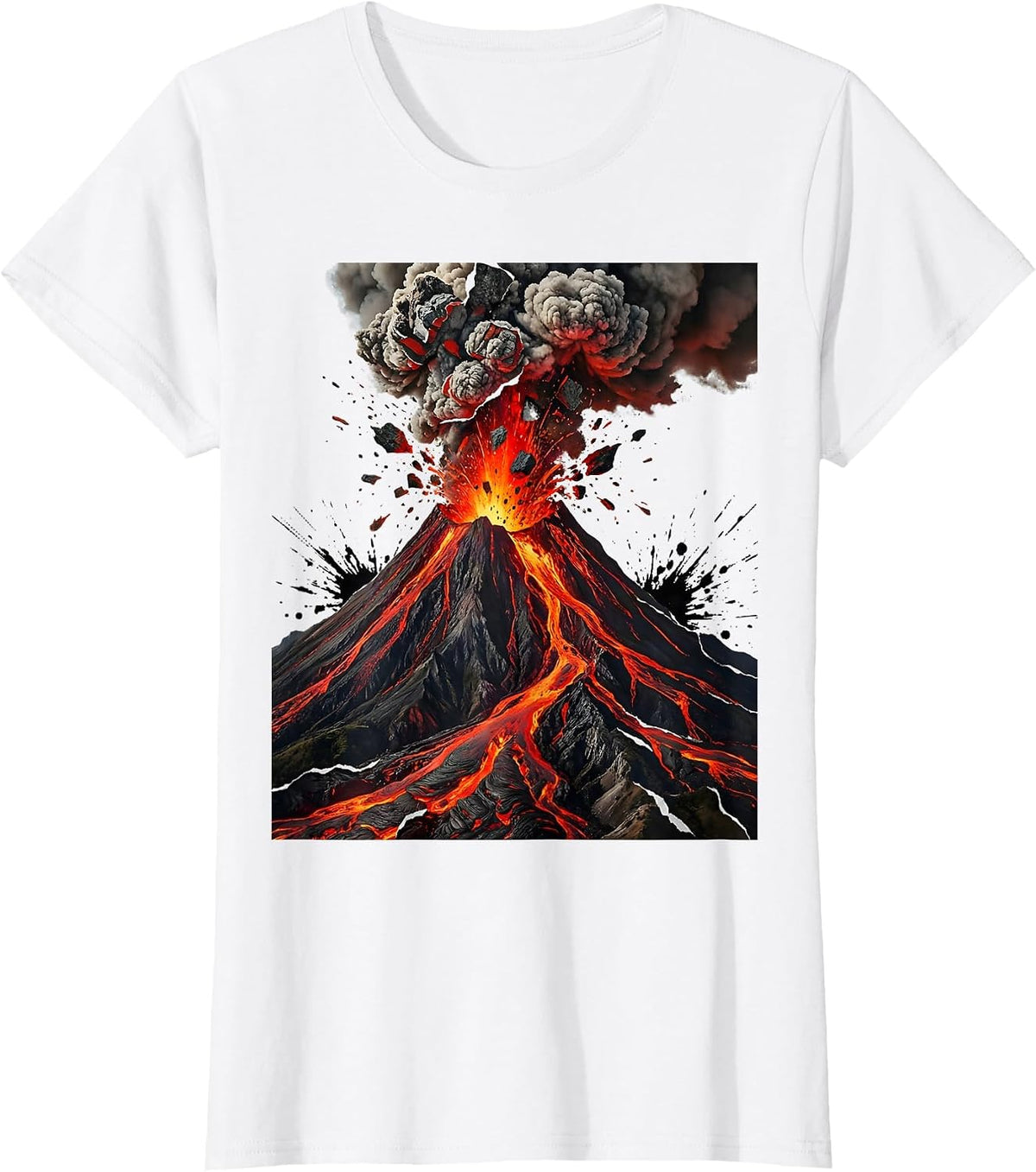 Volcano Eruption Molten Lava Flow Graphic T-Shirt - White