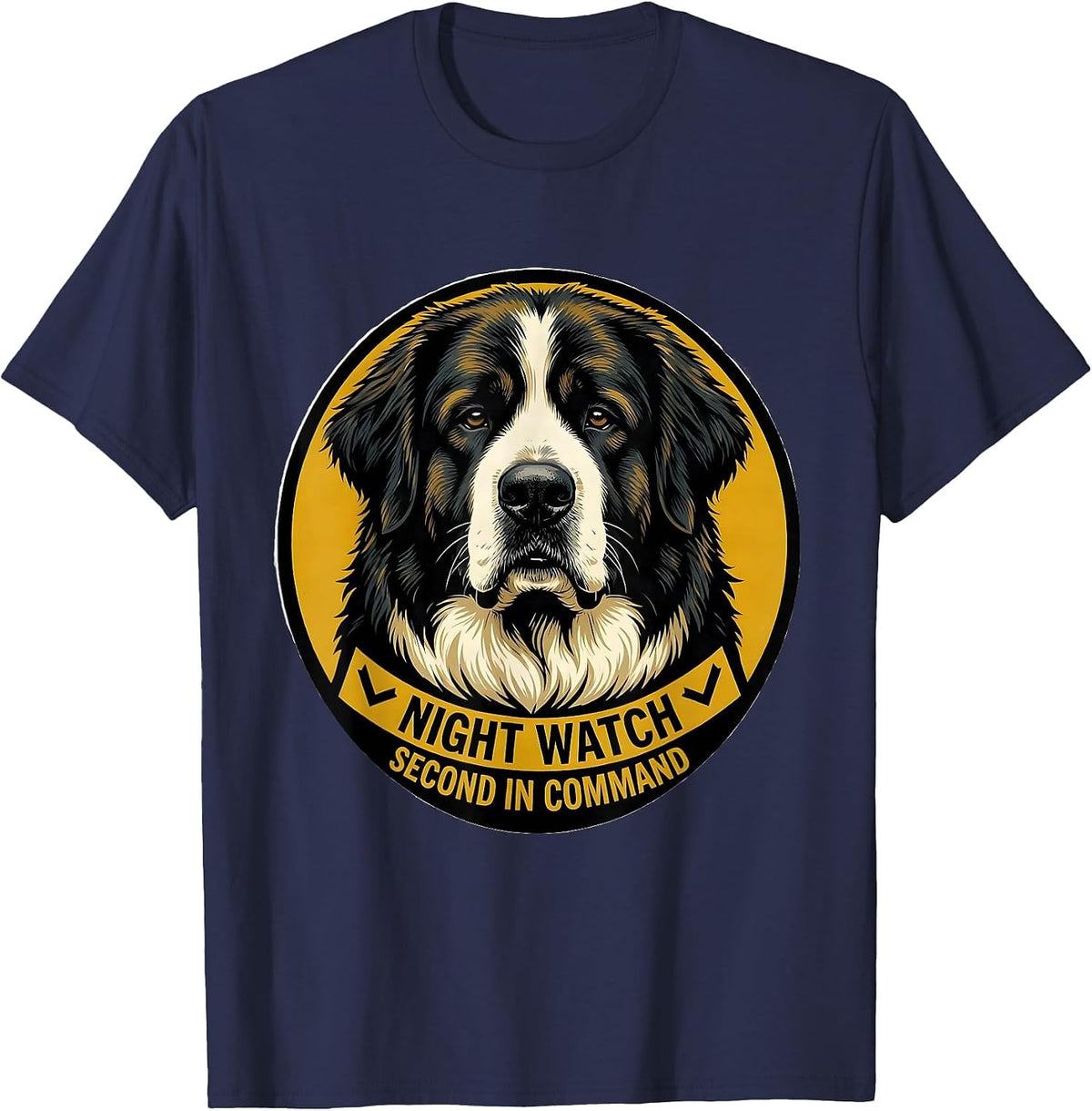 Night Watch Second In Command Great Pyrenees Dog Owner Humor T-Shirt - Navy Blue