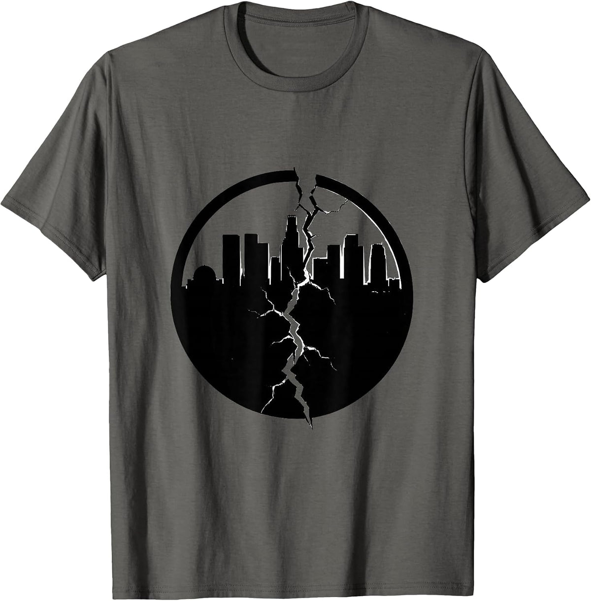 Los Angeles Earthquake Crack Sidewalk Graphic T-Shirt - Asphalt Grey