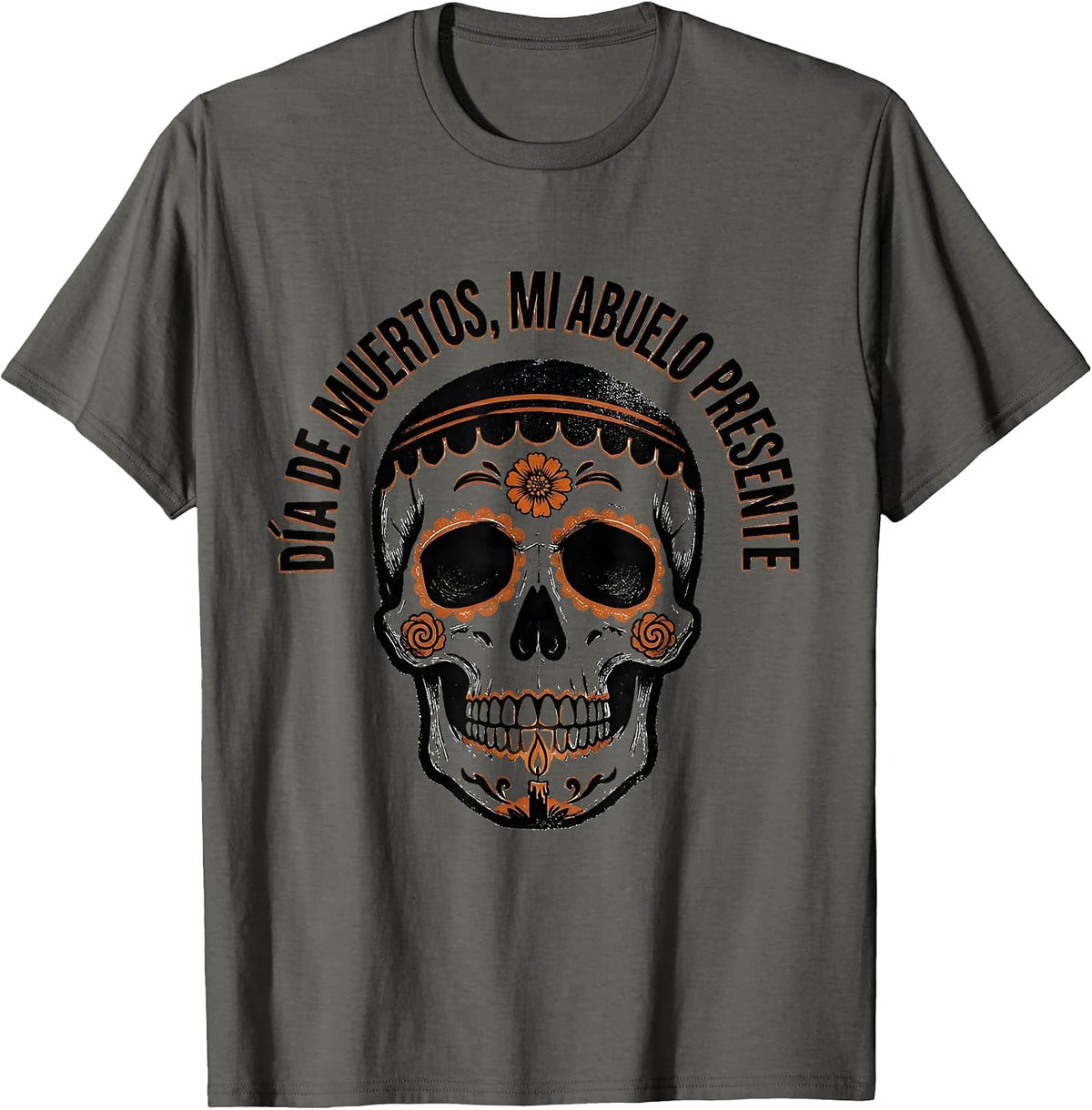 Día de Muertos Mi Abuelo Presente Rubber Stamp Folk Art T-Shirt - Asphalt Grey
