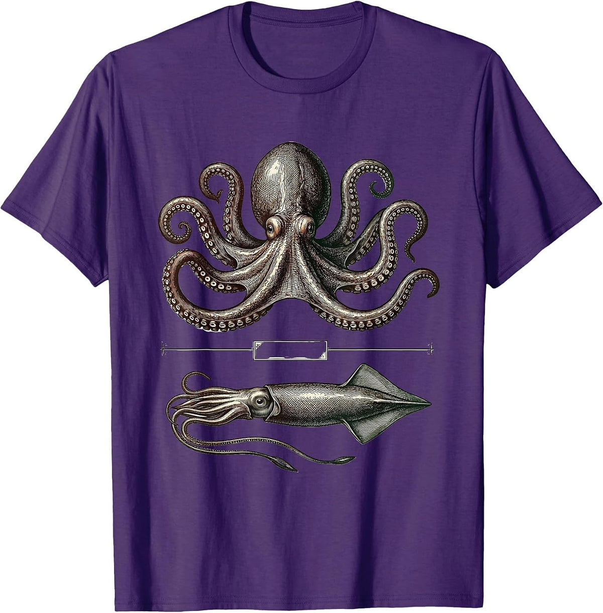 Octopus Squid Crosshatch Etching Marine Biology Enthusiast T-Shirt - Purple