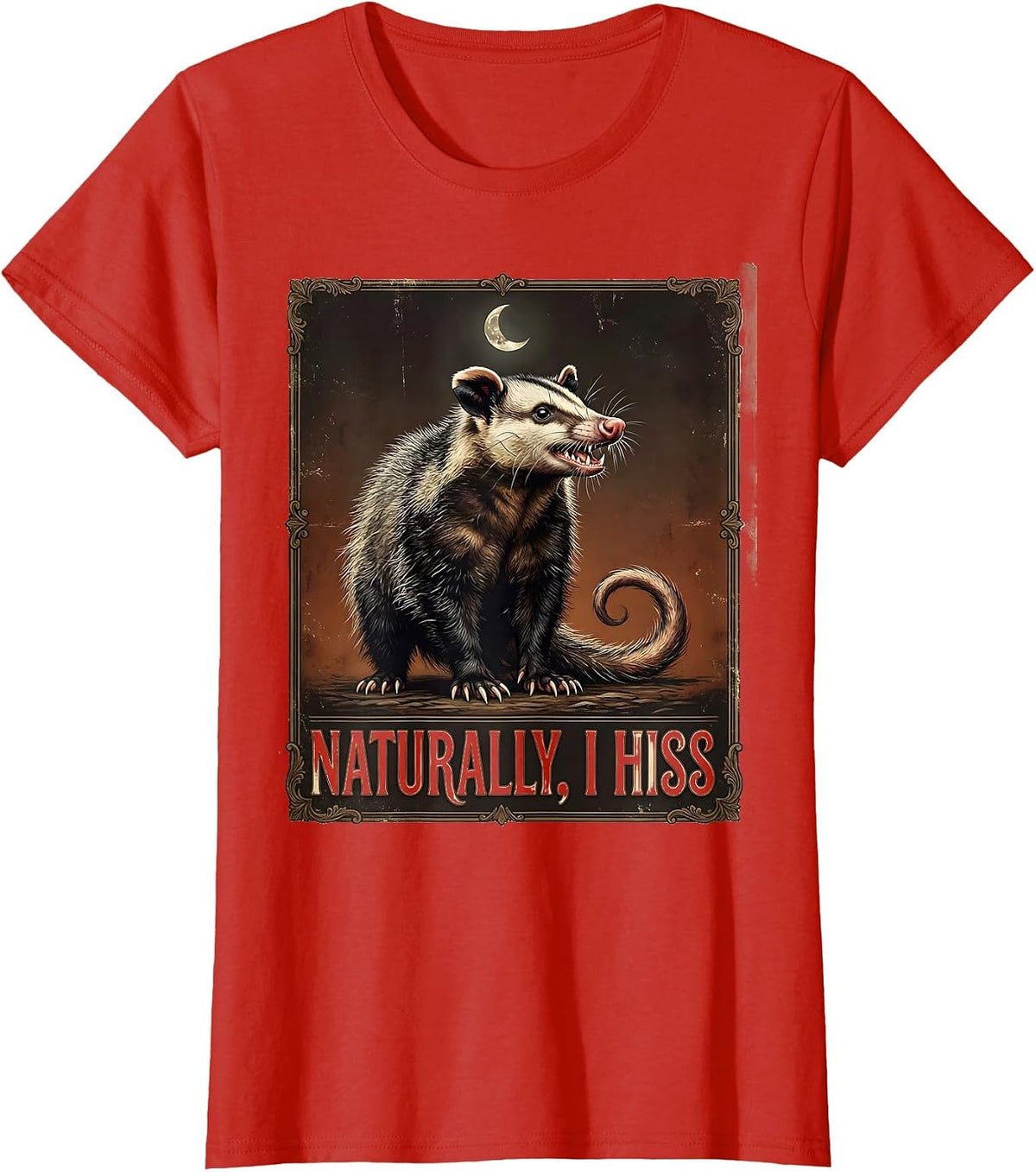 Naturally, I Hiss Vintage Opossum Meme Animal Lover Humor T-Shirt - Red