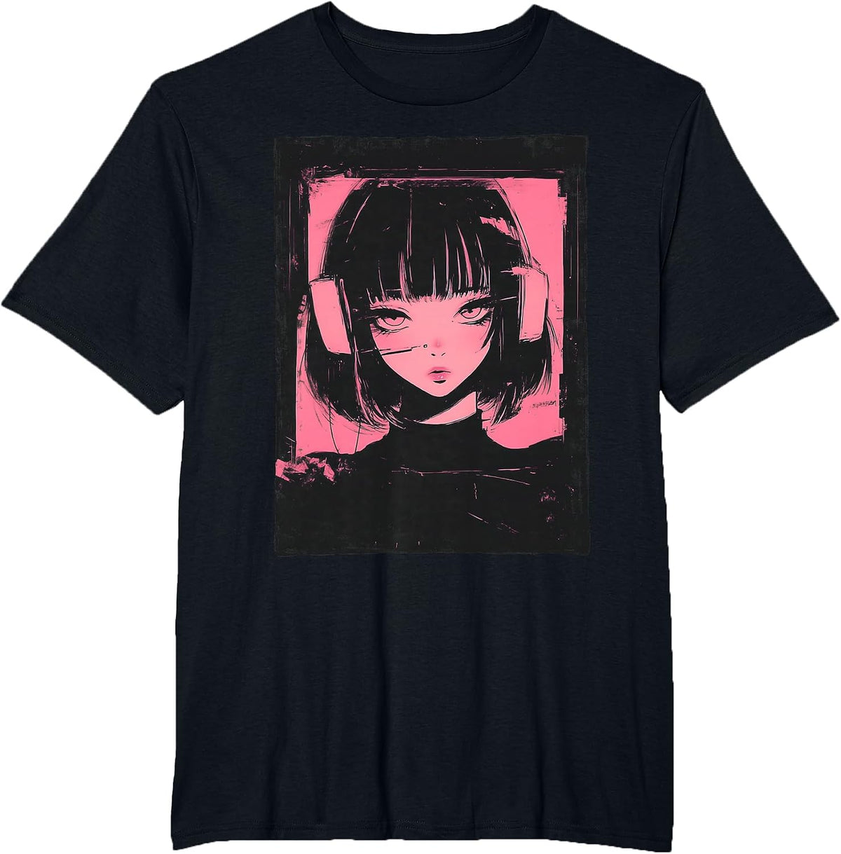 Pastel Goth Anime Girl Vaporwave Cyber Goth E-Girl Grunge T-Shirt - Black