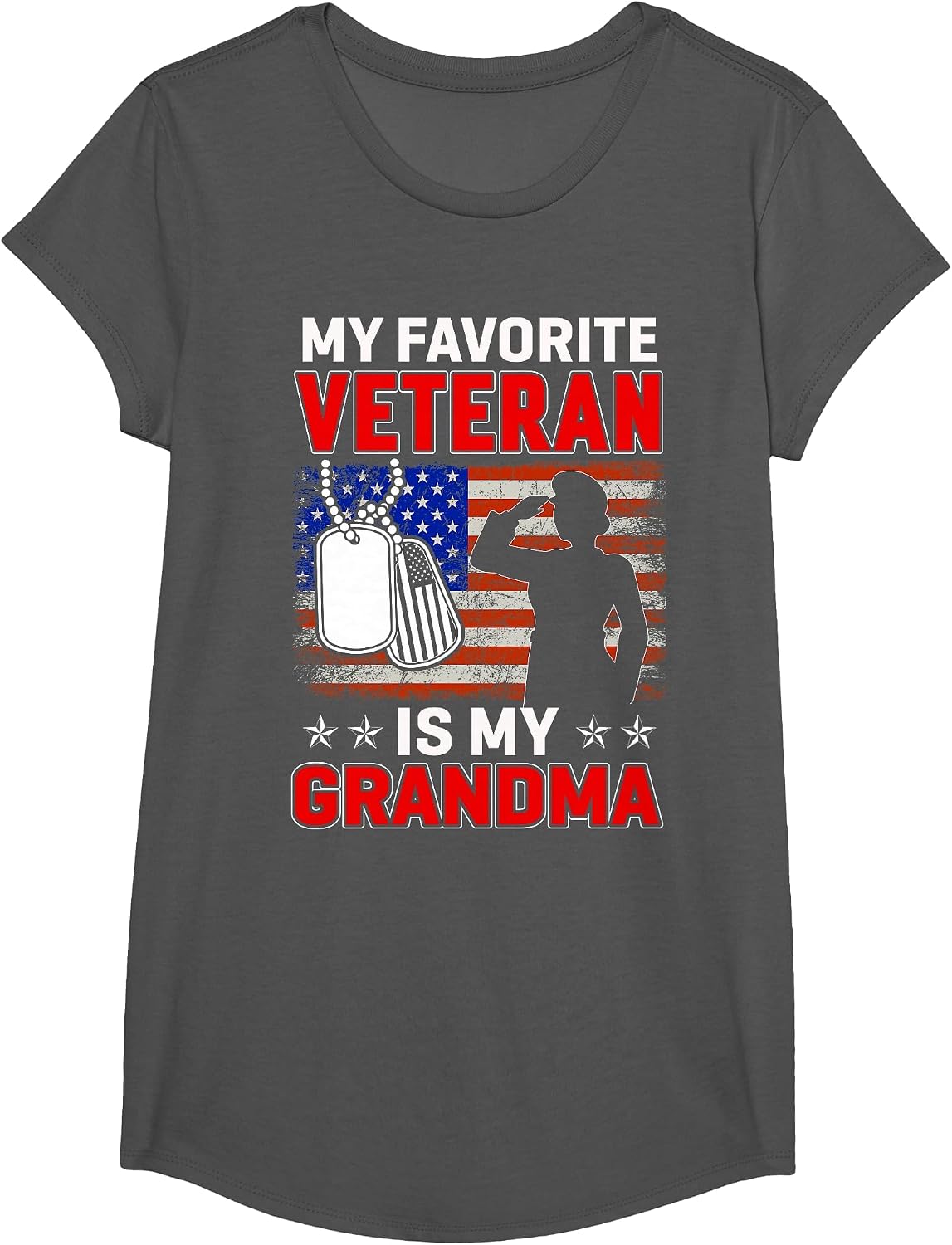 My Favorite Veteran is My Grandma USA Flag Veterans Day T-Shirt - Girls Asphalt Grey