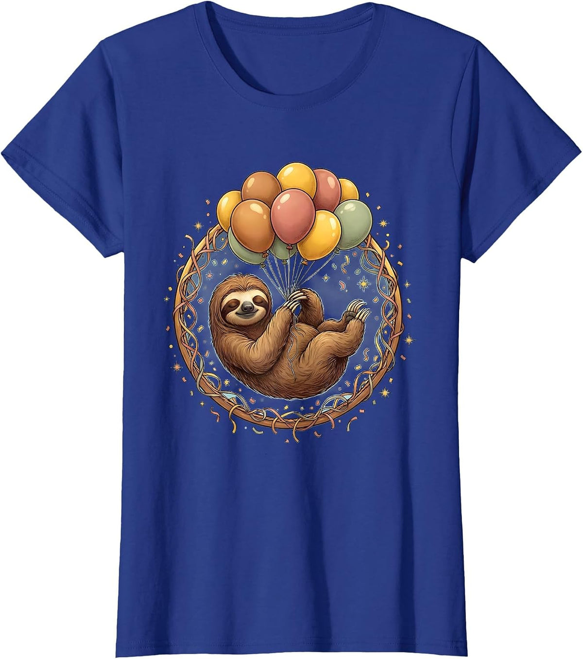 Women's Sloth Balloon Birthday Graphic Tee T-Shirt - Royal Blue