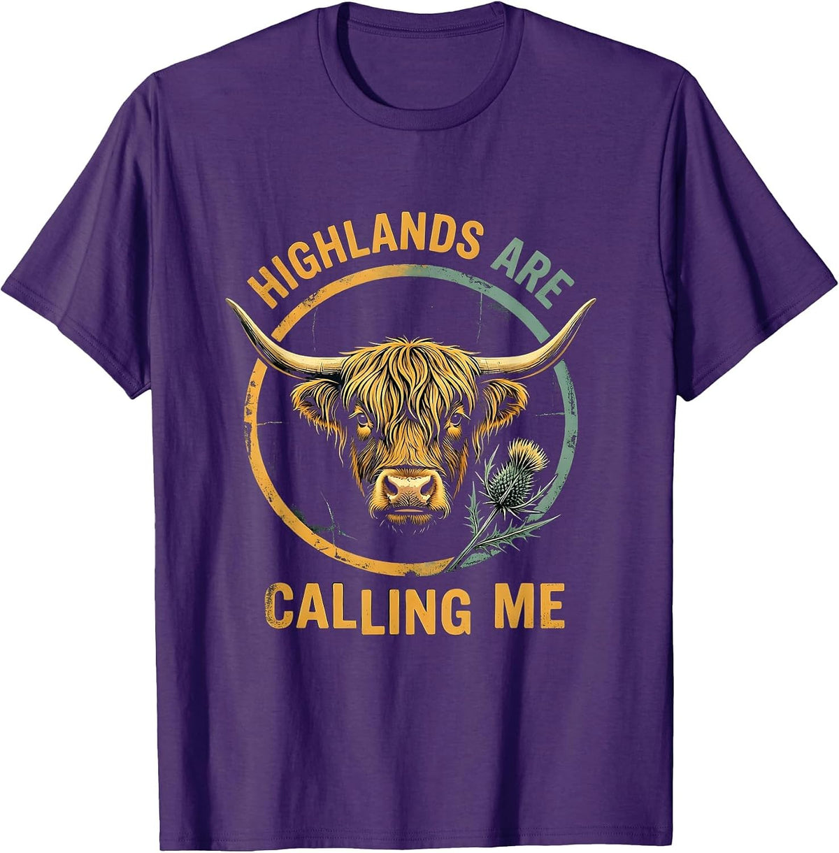 Men's Highlands Are Calling Me Highland Cow Design T-Shirt - Purple