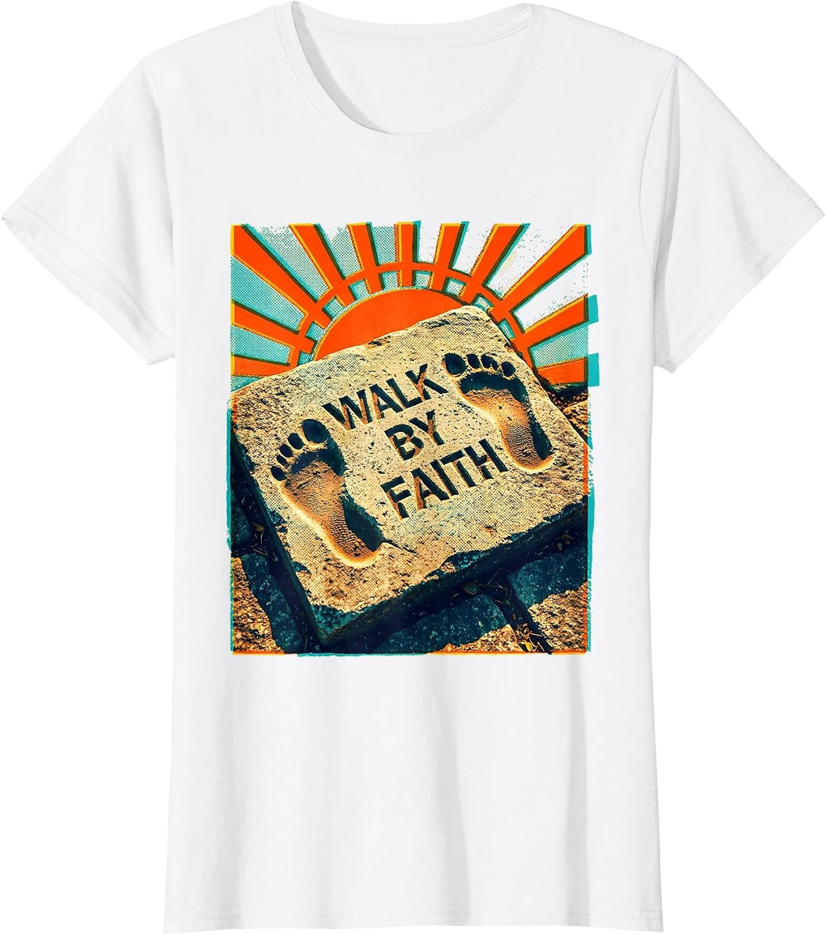 Walk by Faith Faith Over Fear Inspirational Design T-Shirt - White
