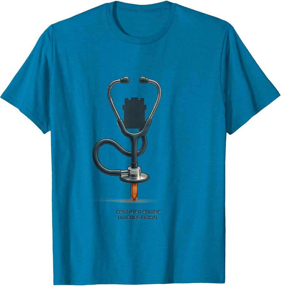Certified Engine Diagnostician Funny Mechanic Auto Repair T-Shirt - Sapphire Blue