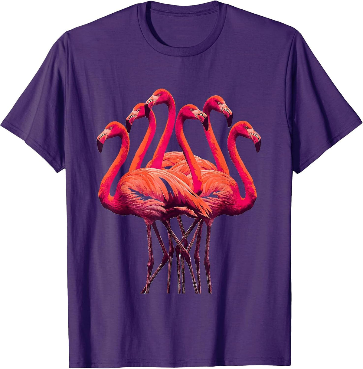 Men's Flamingo Crescent Screenprint Novelty Bird Humor T-Shirt - Purple