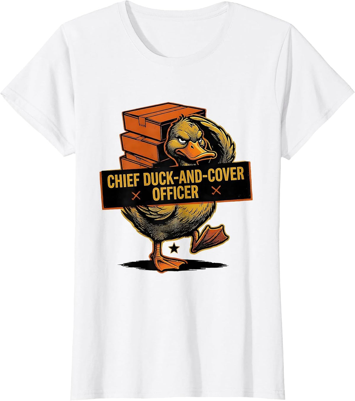 Chief Duck-And-Cover Officer Funny Duck Novelty Gift T-Shirt - White