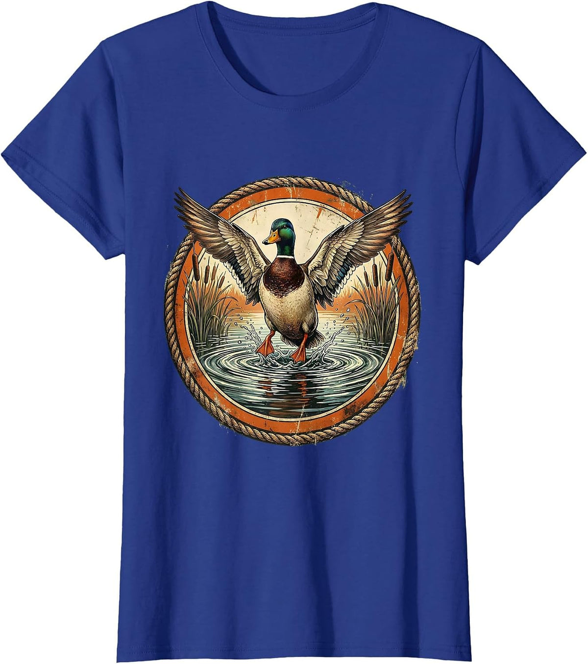 Women's Duck Splash Landing on Still Pond Illustration T-Shirt - Royal Blue