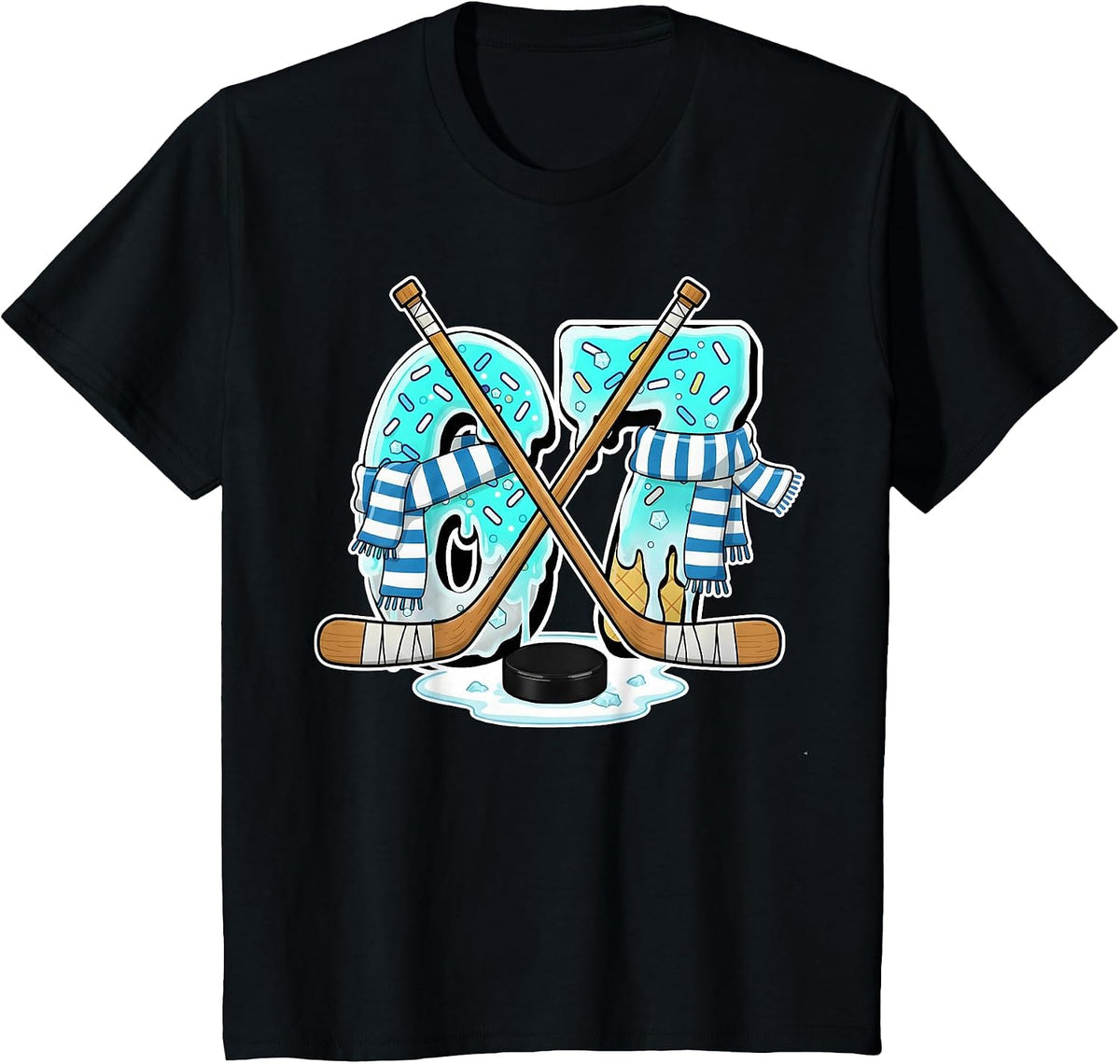 67 Ice Cream Drip Hockey Gen Alpha Slang Six Seven Meme T-Shirt - Black