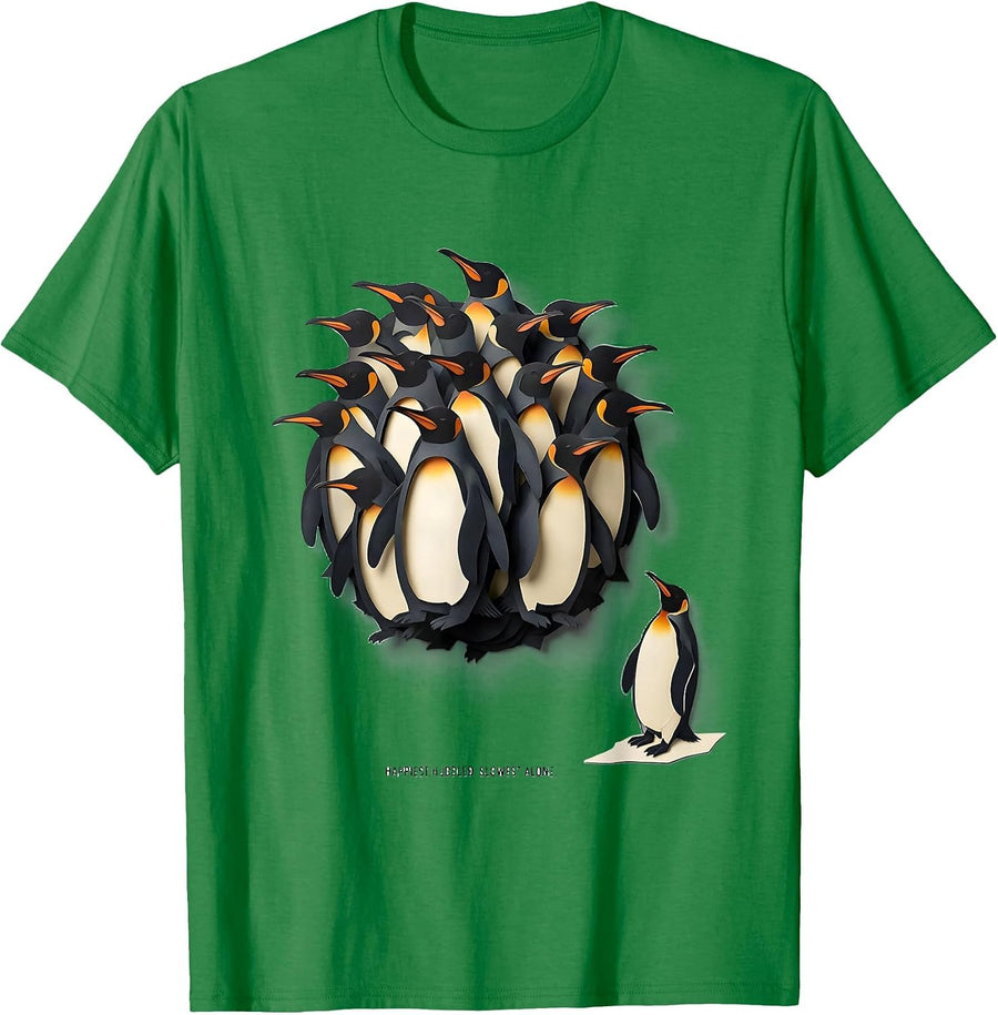 Men's Happiest Huddled Slowest Alone Funny Penguin Lover Humor T-Shirt - Kelly Green