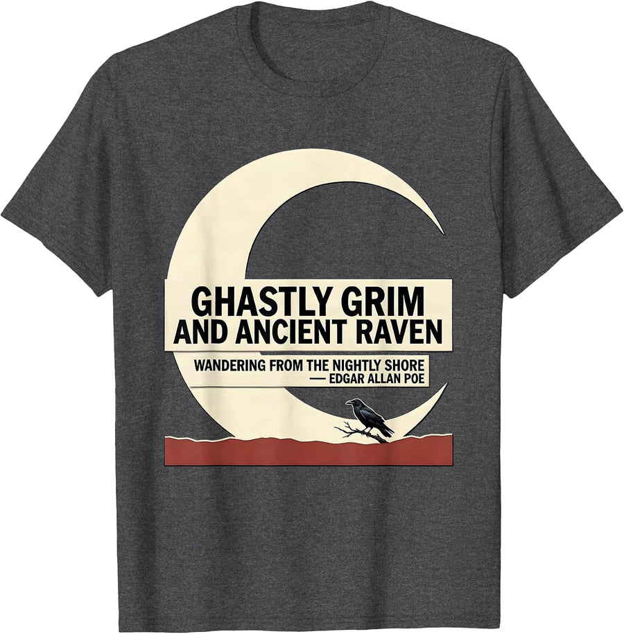 Men's Ghastly Grim And Ancient Raven Poe Gothic Quote T-Shirt - Dark Heather Grey