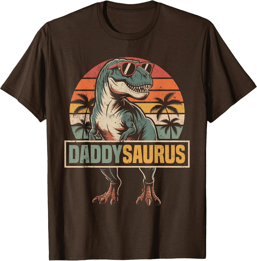 Daddysaurus T Rex Dinosaur Family Matching Birthday Dad T-Shirt - Brown