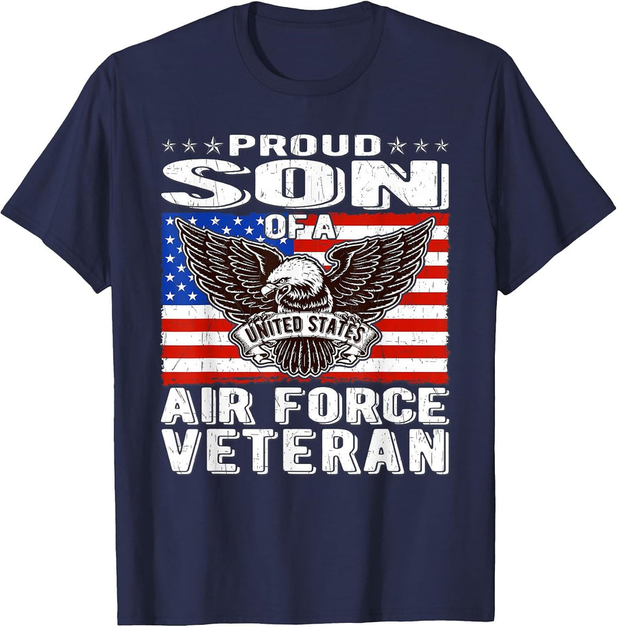 Proud Son of US Air Force Veteran Patriotic Military Family T-Shirt - Navy Blue