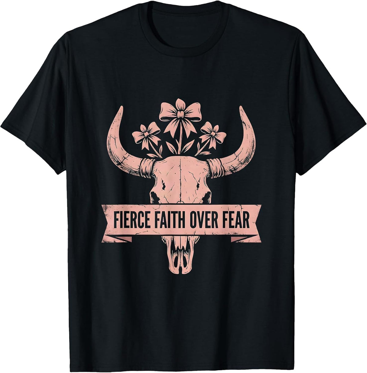 Men's Fierce Faith Over Fear Pink October Design T-Shirt - Black